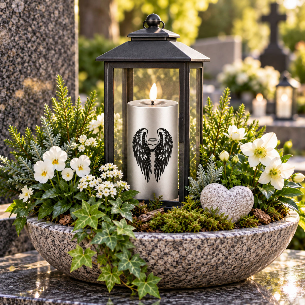 LED Grabkerzen Gold & Silber mit Timer & Varta Batterien – Grabkerze LED / LED Grablicht mit Motiv