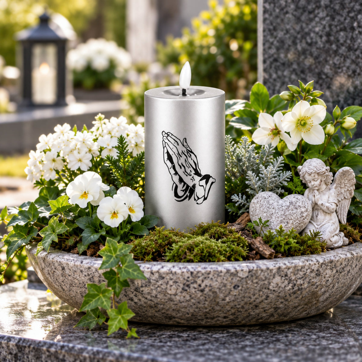 LED Grabkerzen Gold & Silber mit Timer & Varta Batterien – Grabkerze LED / LED Grablicht mit Motiv