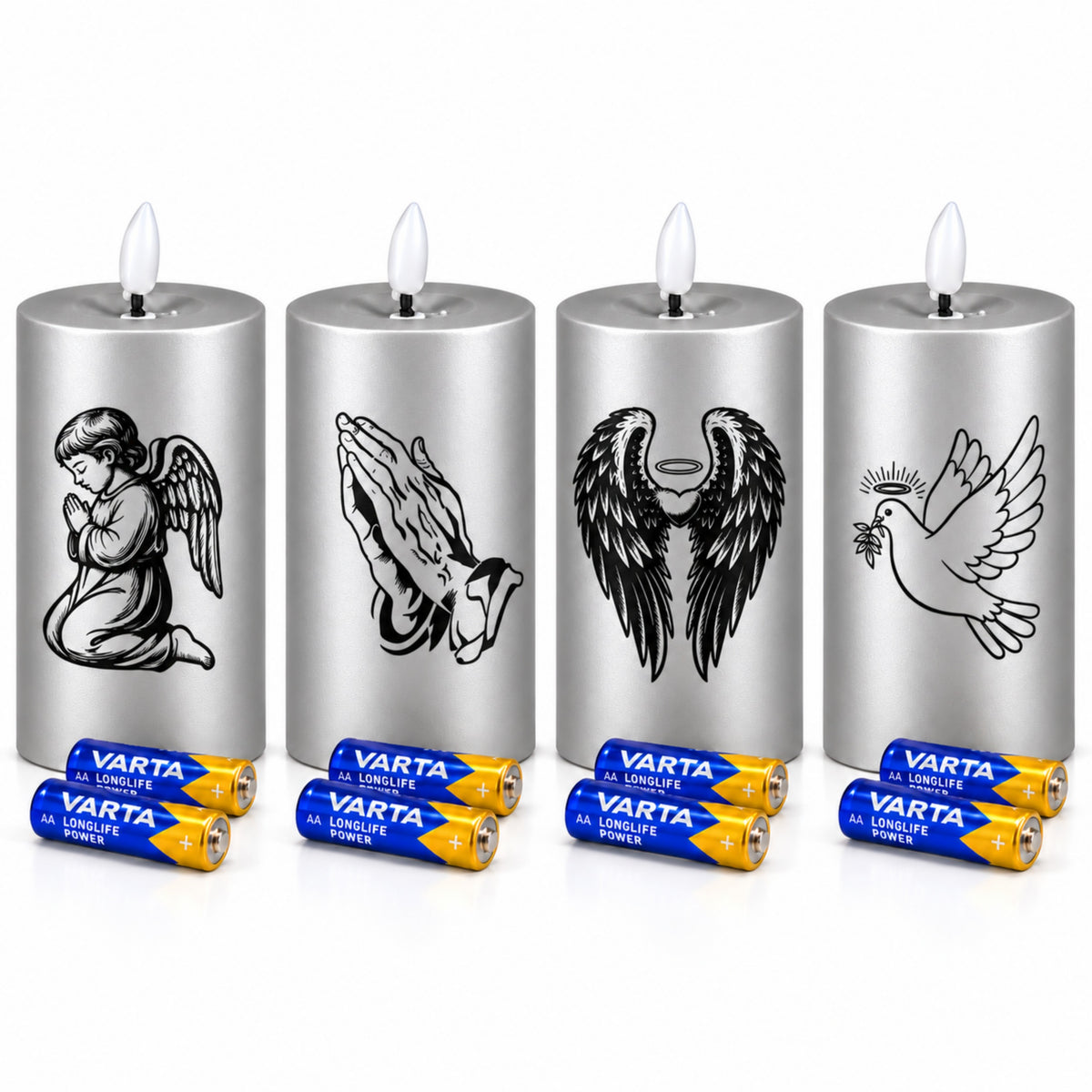 LED Grabkerzen Gold & Silber mit Timer & Varta Batterien – Grabkerze LED / LED Grablicht mit Motiv