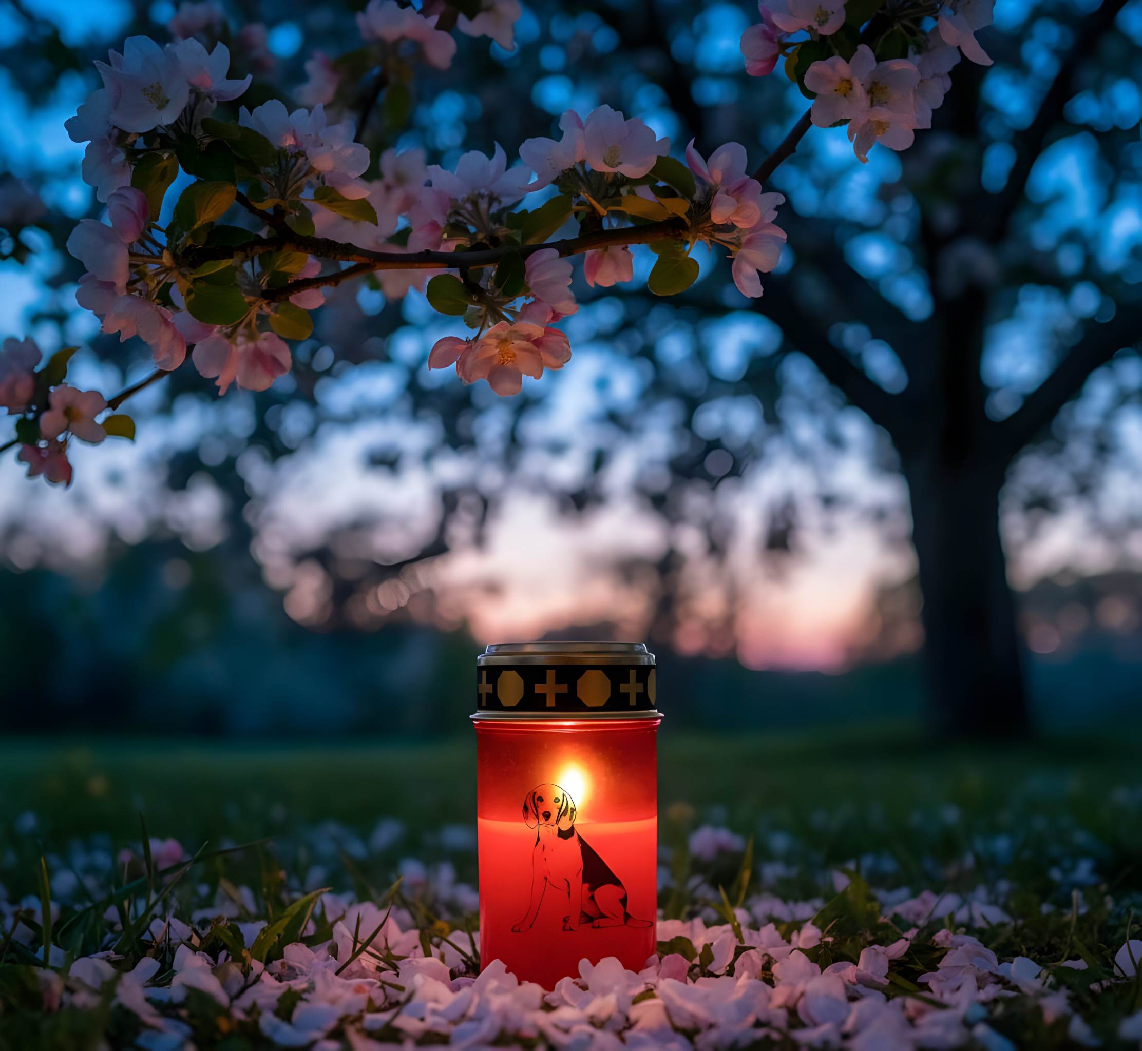 LED Grablicht Hund Grablicht LED mit 2 LR14 Batterien Grabschmuck Hund in Rot oder Weiß, verschiedene Motive zur Auswahl