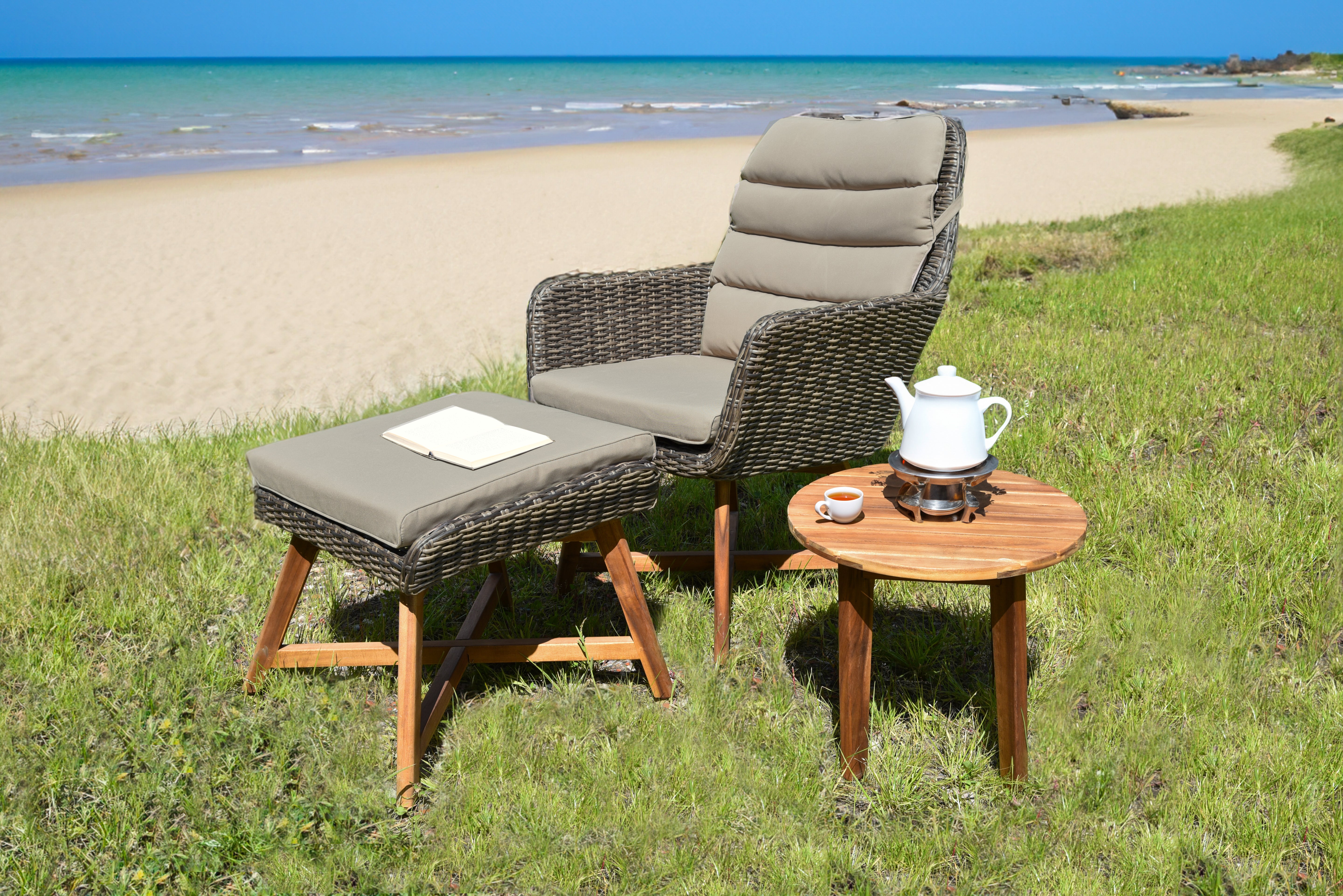 Sessel-Set Loungeset CALVIA 3-teilig Gartenmöbel Polyrattan Holz coffee von Garden Pleasure
