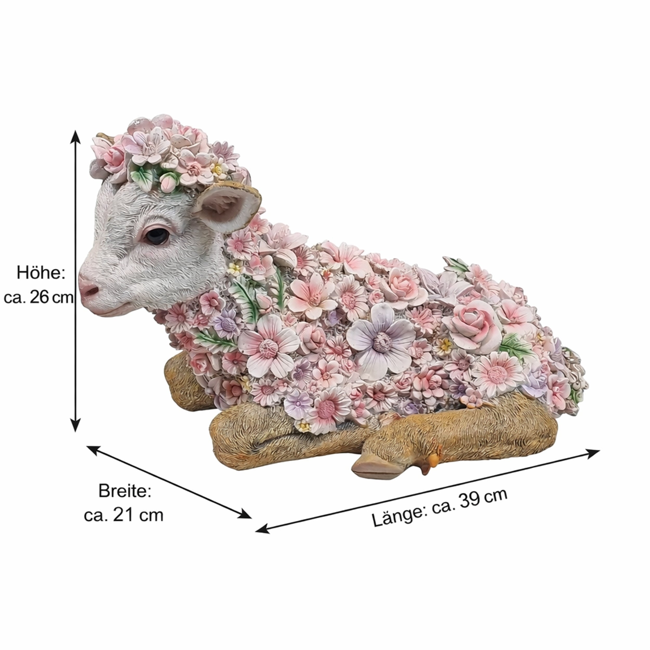 Dekofigur Ziege mit Blumen wetterfest handbemalt