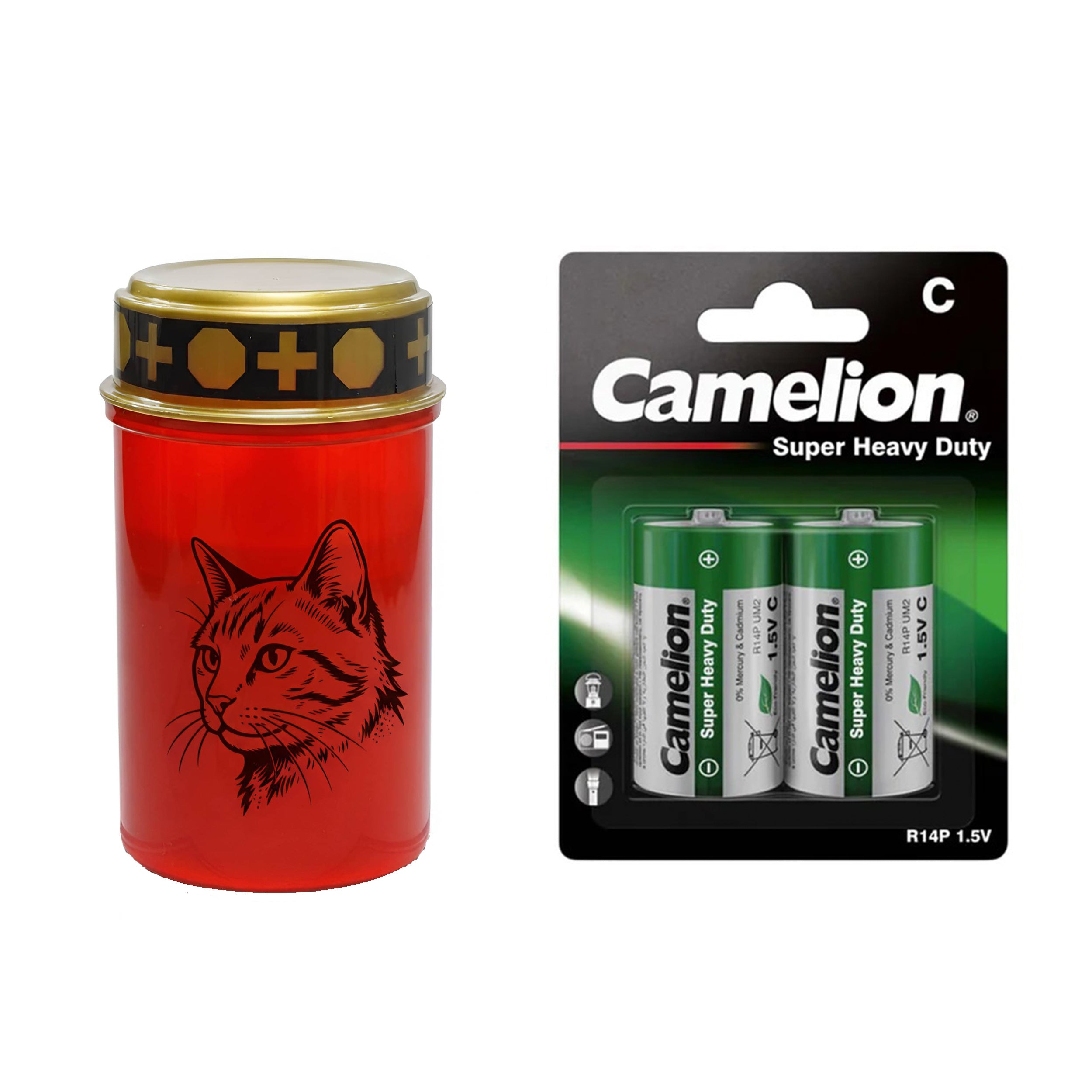 LED Grablicht Katze Grablicht LED Grabschmuck Katze in Rot oder Weiß mit verschiedenen Katzenmotiven und 2 Batterien für Tiergrab und Gedenkplatz