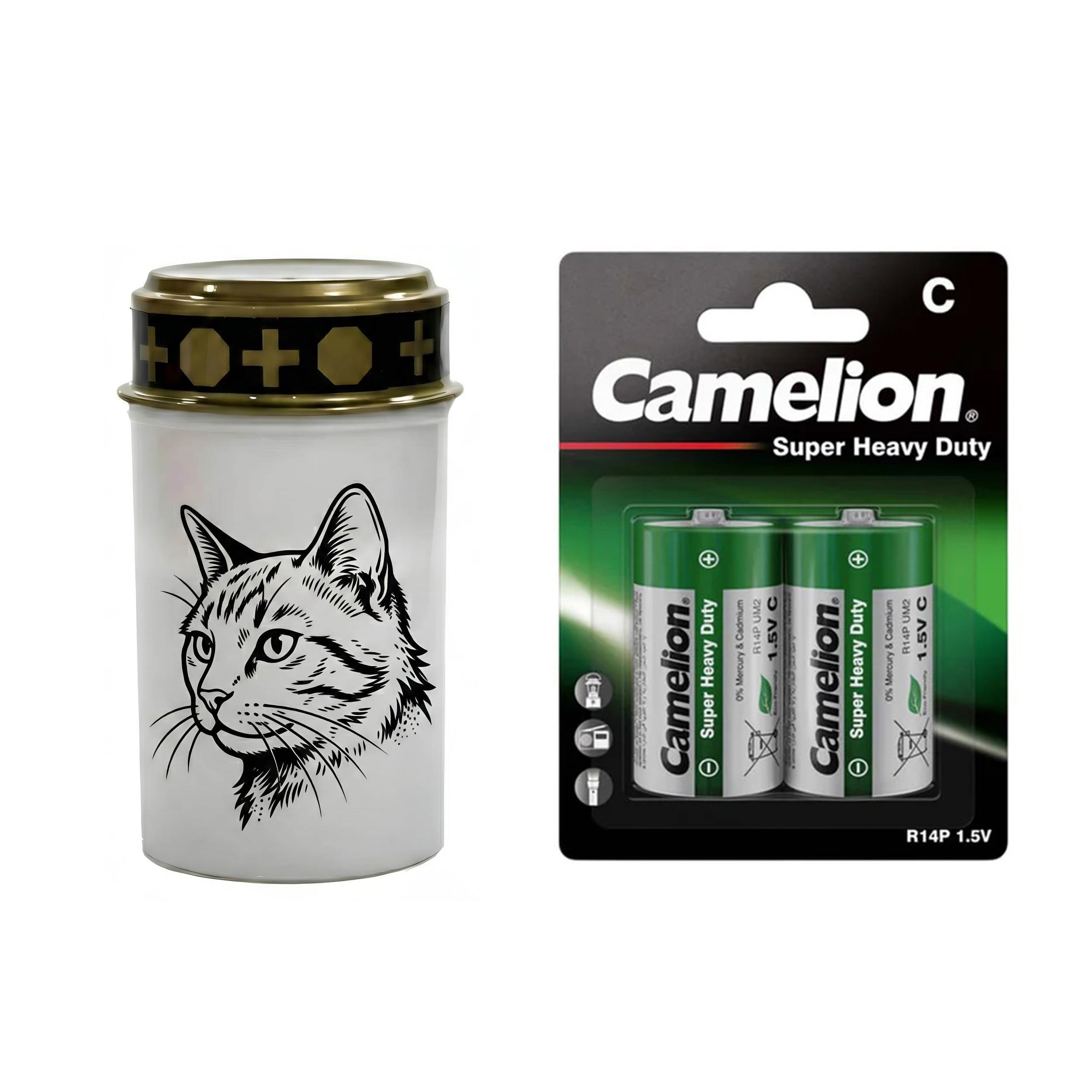 LED Grablicht Katze Grablicht LED Grabschmuck Katze in Rot oder Weiß mit verschiedenen Katzenmotiven und 2 Batterien für Tiergrab und Gedenkplatz