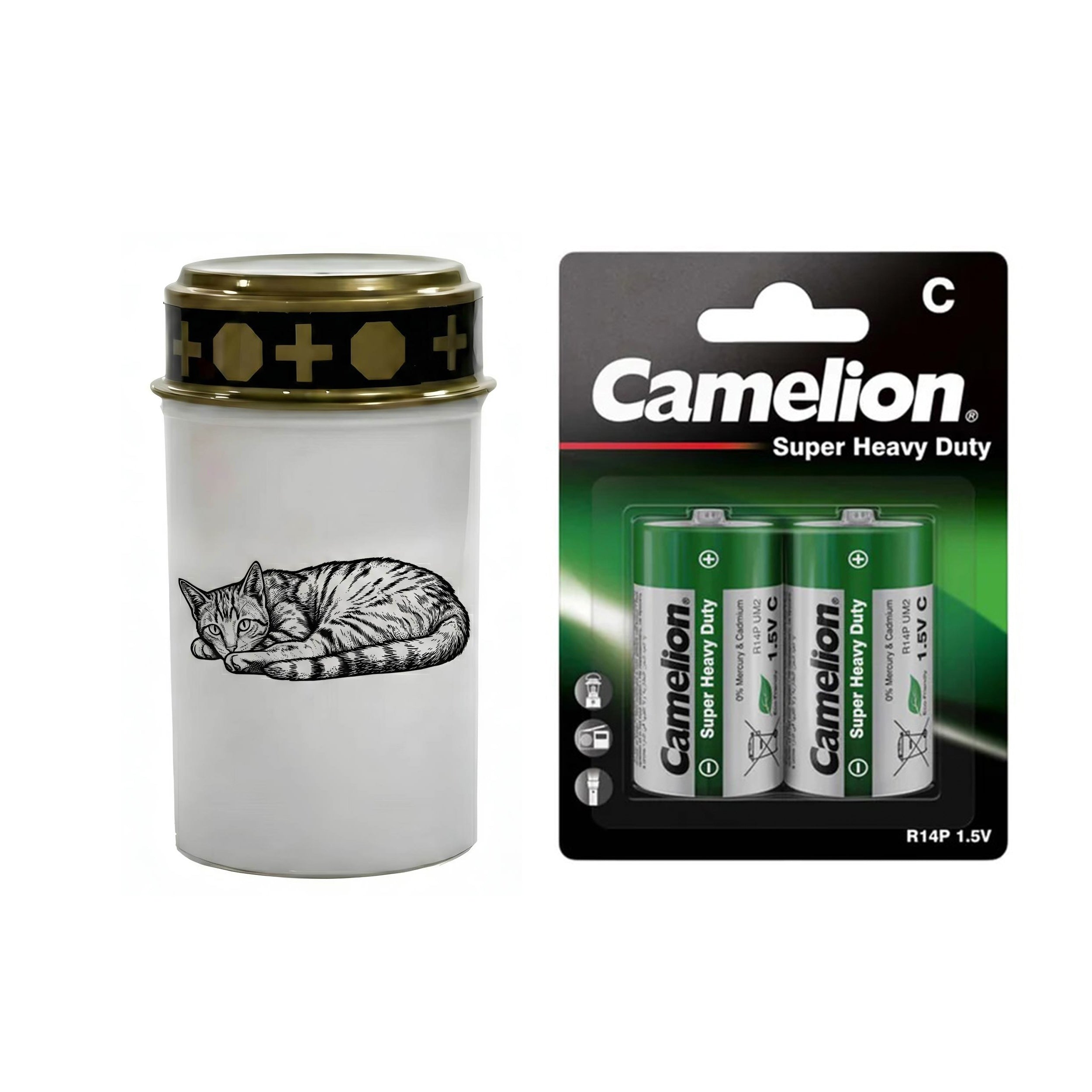 LED Grablicht Katze Grablicht LED Grabschmuck Katze in Rot oder Weiß mit verschiedenen Katzenmotiven und 2 Batterien für Tiergrab und Gedenkplatz