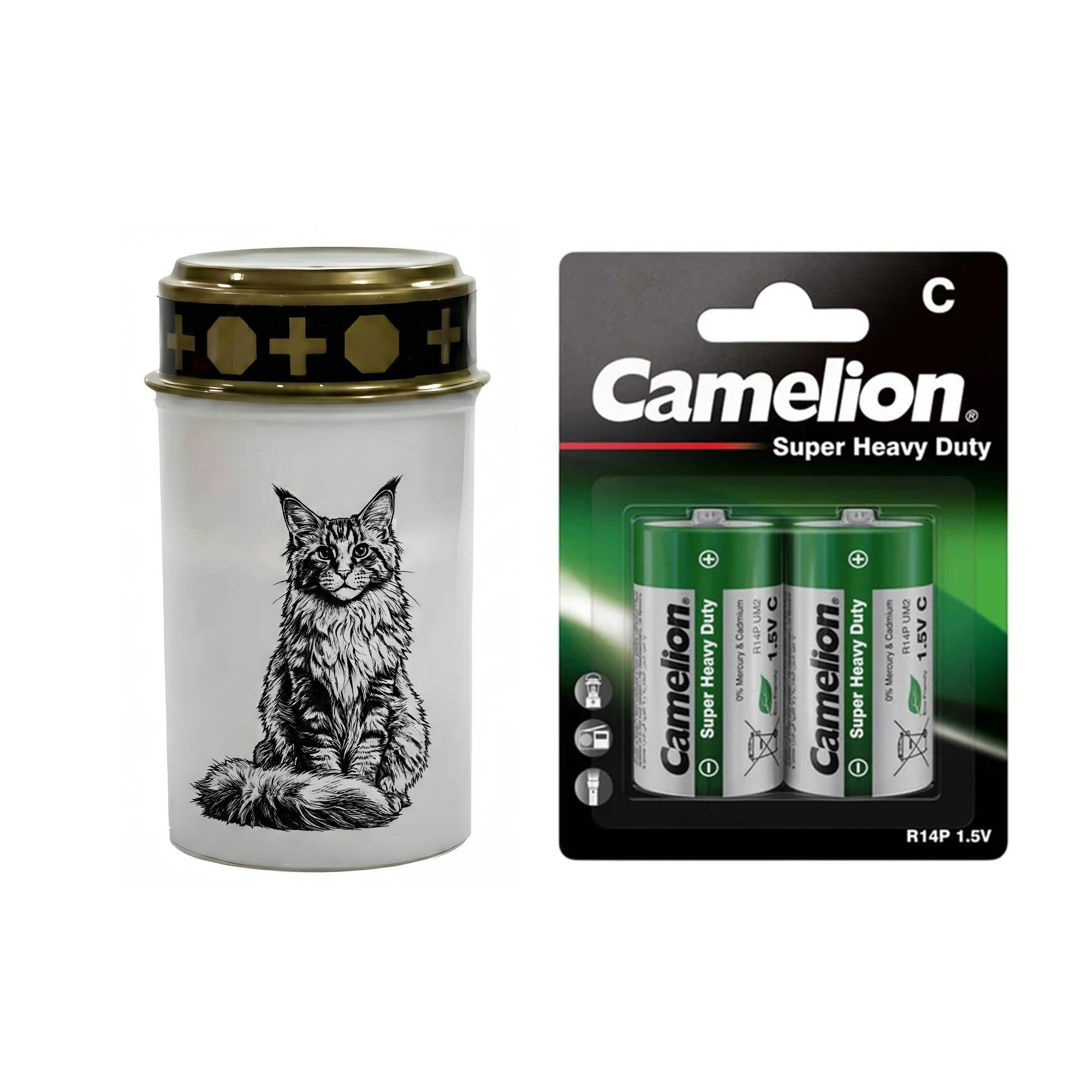 LED Grablicht Katze Grablicht LED Grabschmuck Katze in Rot oder Weiß mit verschiedenen Katzenmotiven und 2 Batterien für Tiergrab und Gedenkplatz