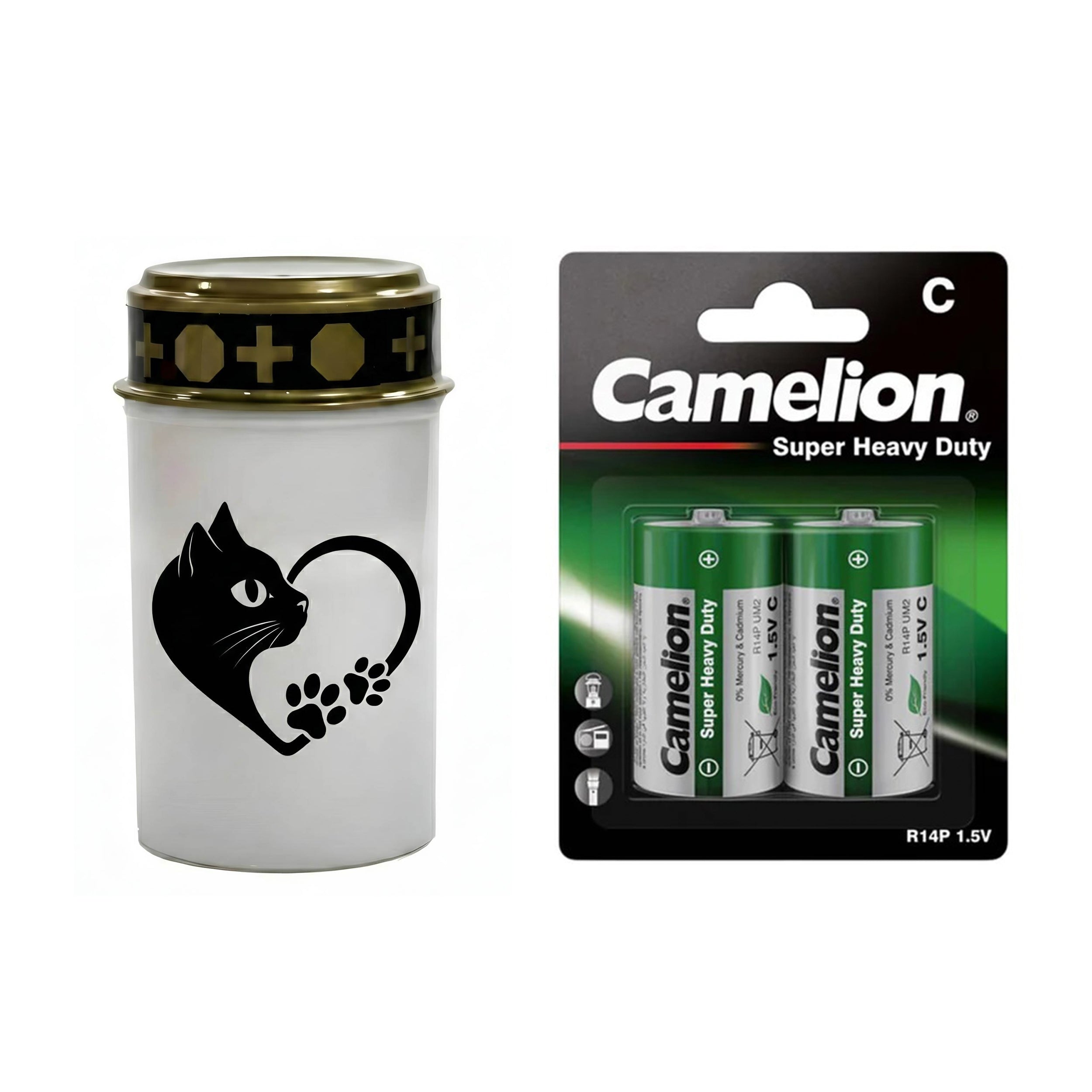 LED Grablicht Katze Grablicht LED Grabschmuck Katze in Rot oder Weiß mit verschiedenen Katzenmotiven und 2 Batterien für Tiergrab und Gedenkplatz