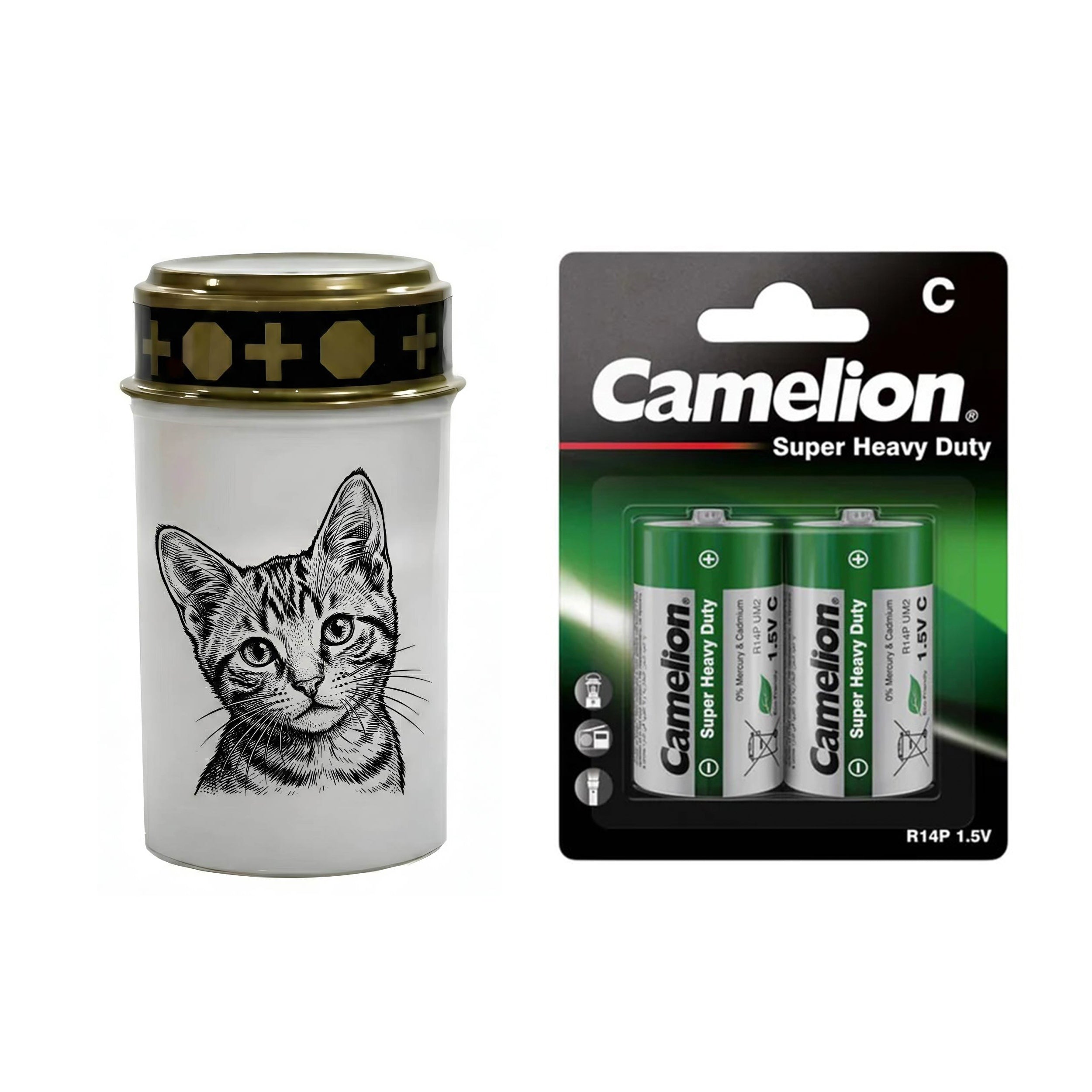 LED Grablicht Katze Grablicht LED Grabschmuck Katze in Rot oder Weiß mit verschiedenen Katzenmotiven und 2 Batterien für Tiergrab und Gedenkplatz