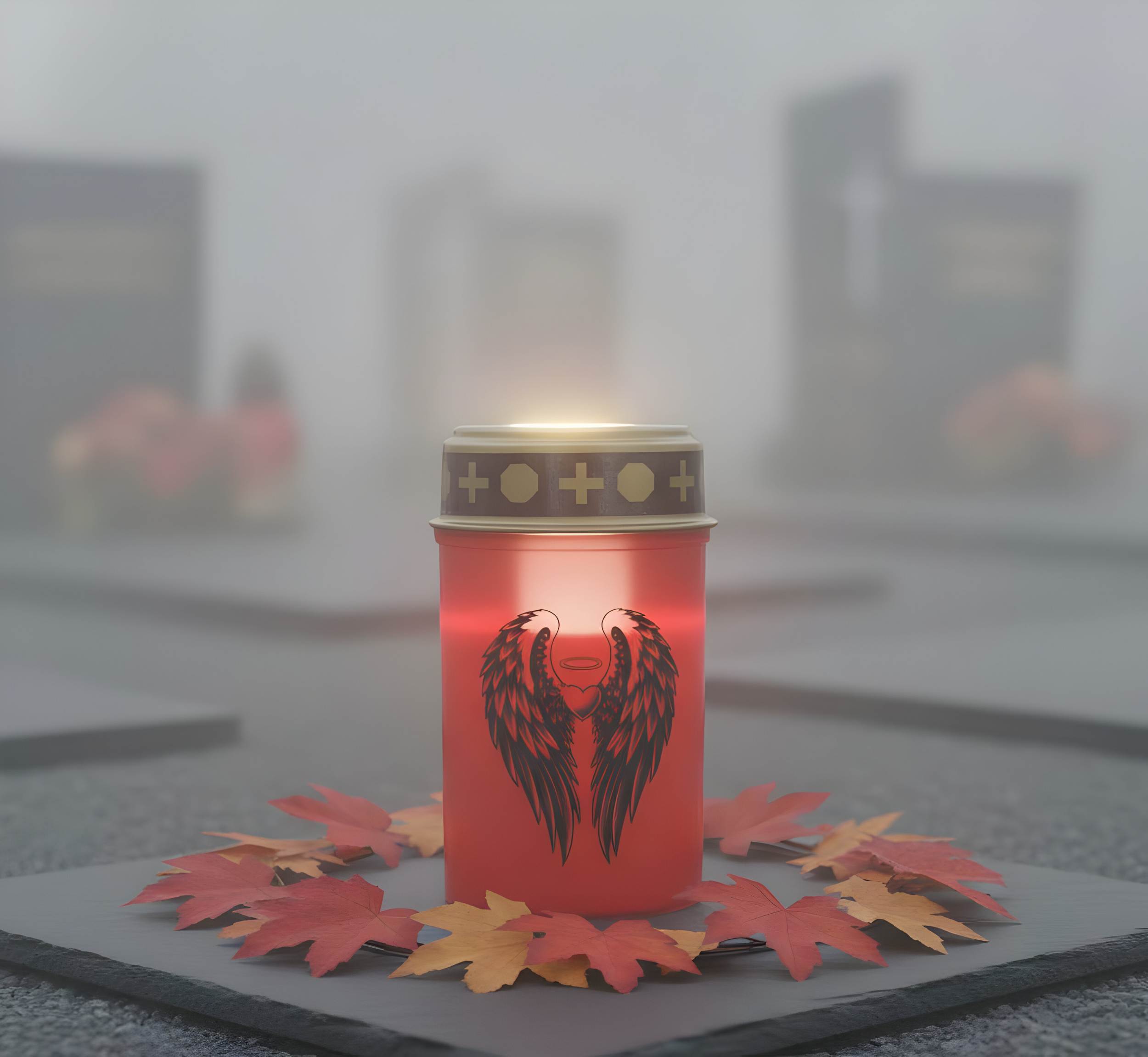 LED Grablicht mit Timer & Motivwahl - Grabkerze LED inklusive 2× Varta Longlife Batterie C für lange Laufzeit