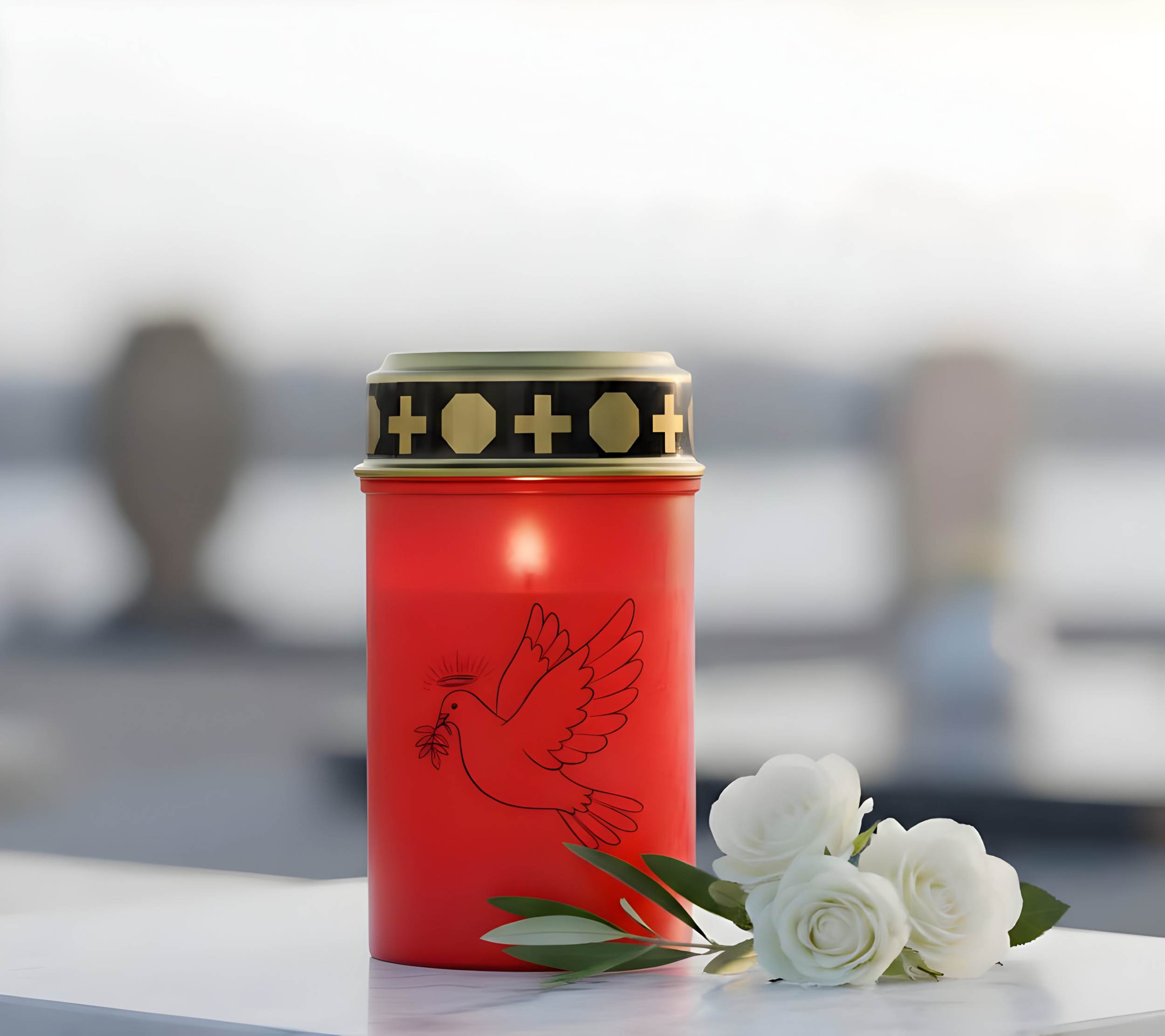 LED Grablicht mit Timer & Motivwahl - Grabkerze LED inklusive 2× Varta Longlife Batterie C für lange Laufzeit