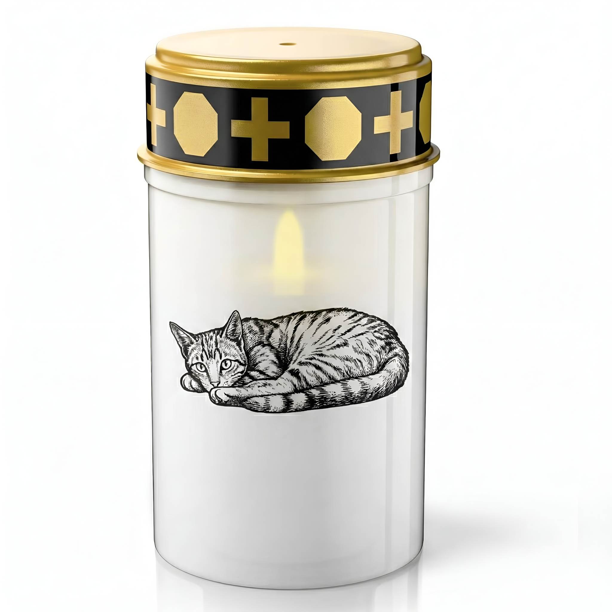 LED Grablicht Katze Grablicht LED Grabschmuck Katze in Rot oder Weiß mit verschiedenen Katzenmotiven und 2 Batterien für Tiergrab und Gedenkplatz