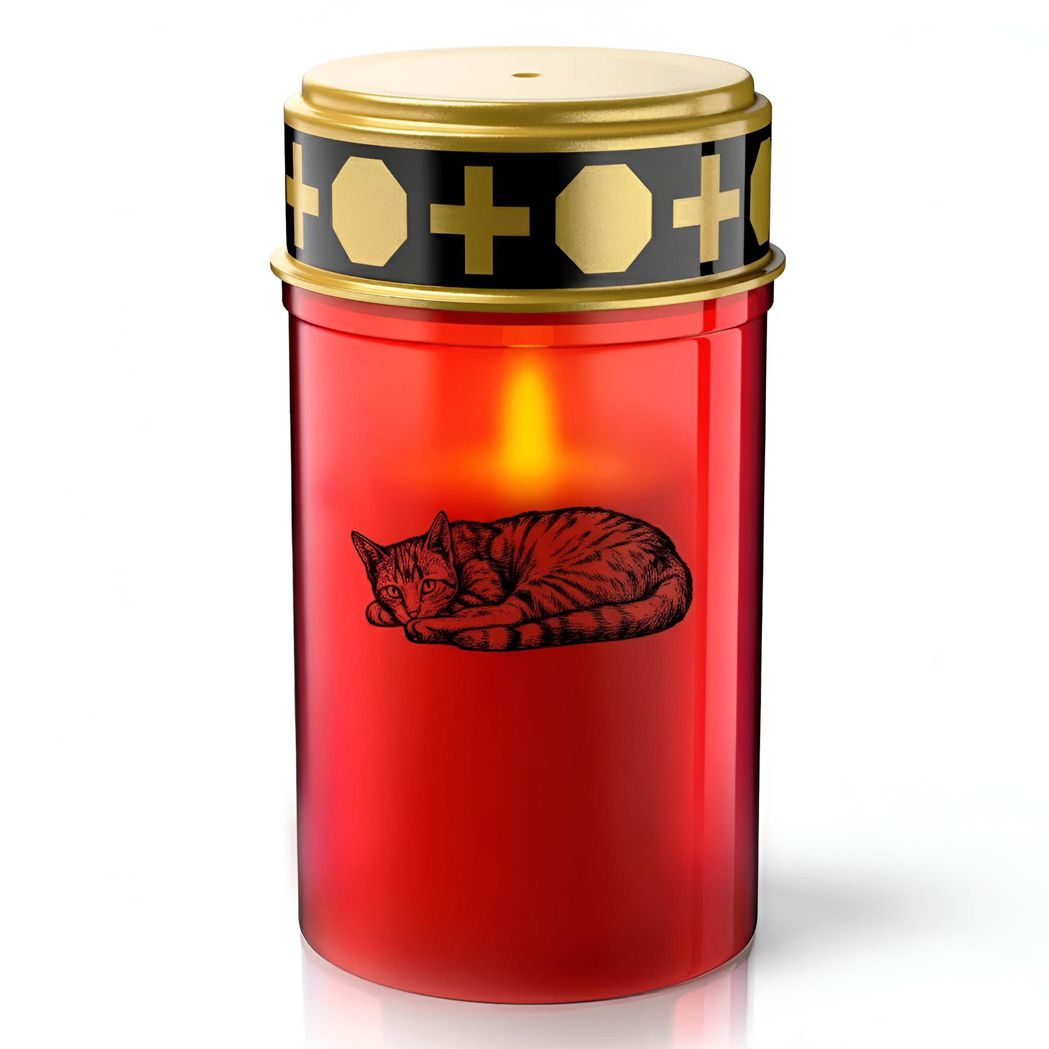 LED Grablicht Katze Grablicht LED Grabschmuck Katze in Rot oder Weiß mit verschiedenen Katzenmotiven und 2 Batterien für Tiergrab und Gedenkplatz