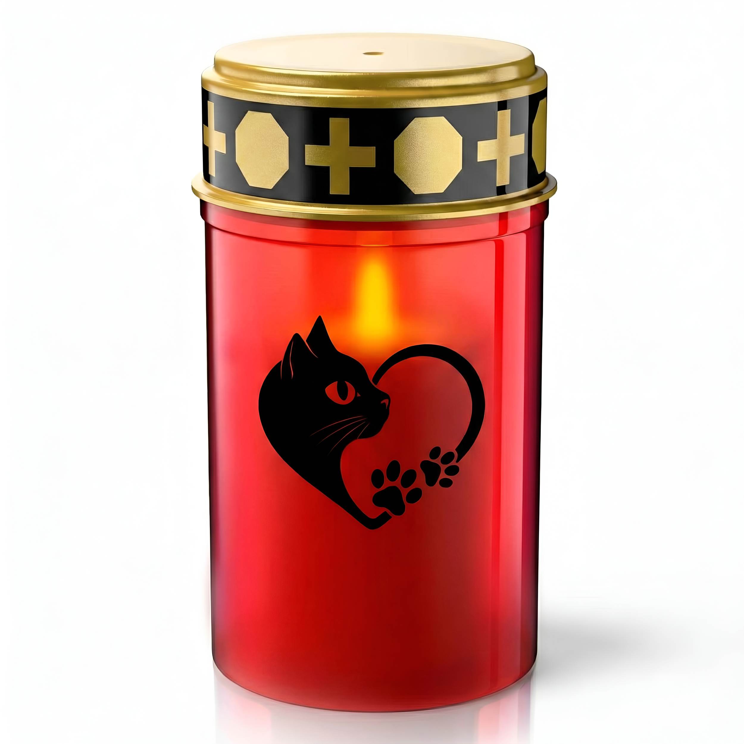 LED Grablicht Katze Grablicht LED Grabschmuck Katze in Rot oder Weiß mit verschiedenen Katzenmotiven und 2 Batterien für Tiergrab und Gedenkplatz