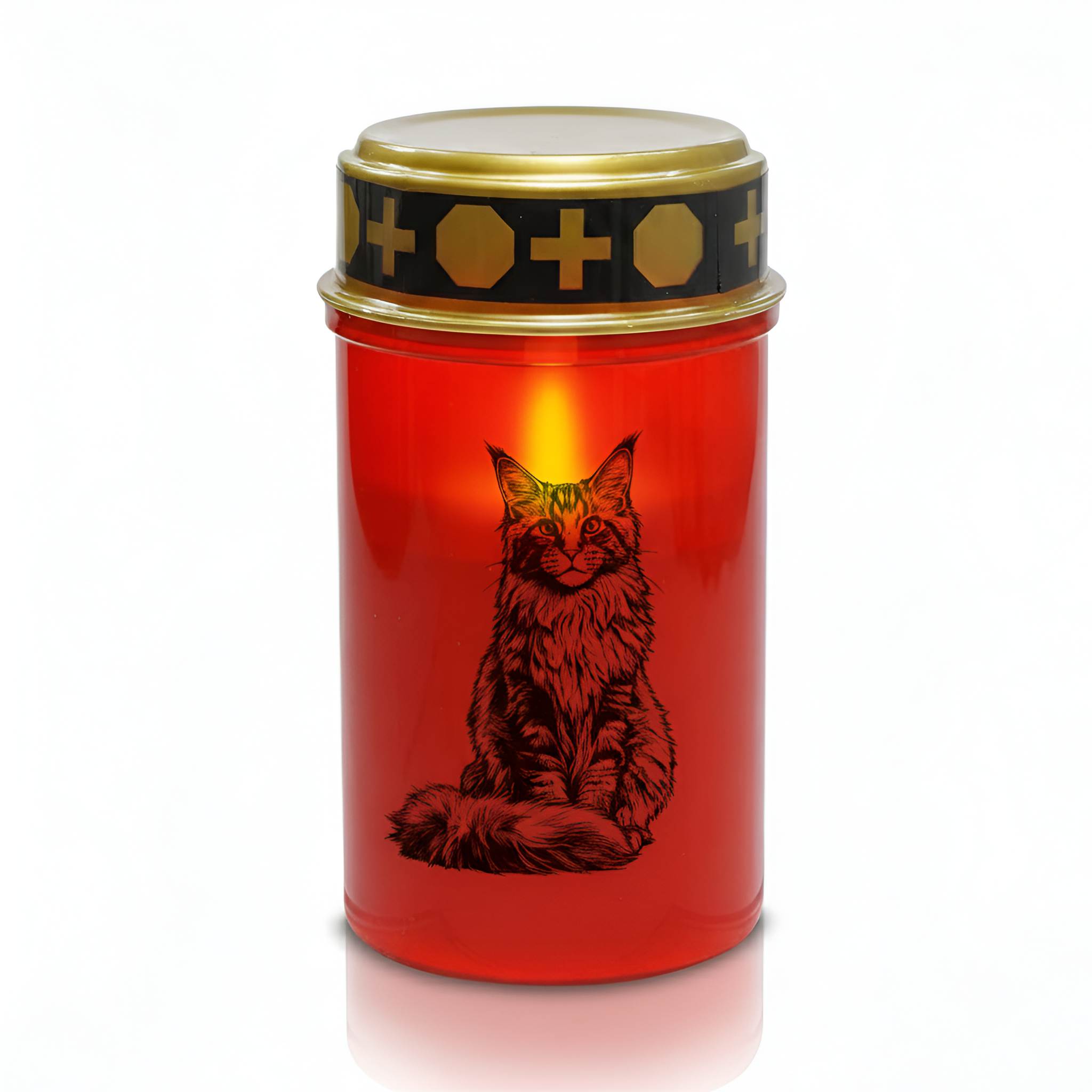 LED Grablicht Katze Grablicht LED Grabschmuck Katze in Rot oder Weiß mit verschiedenen Katzenmotiven und 2 Batterien für Tiergrab und Gedenkplatz