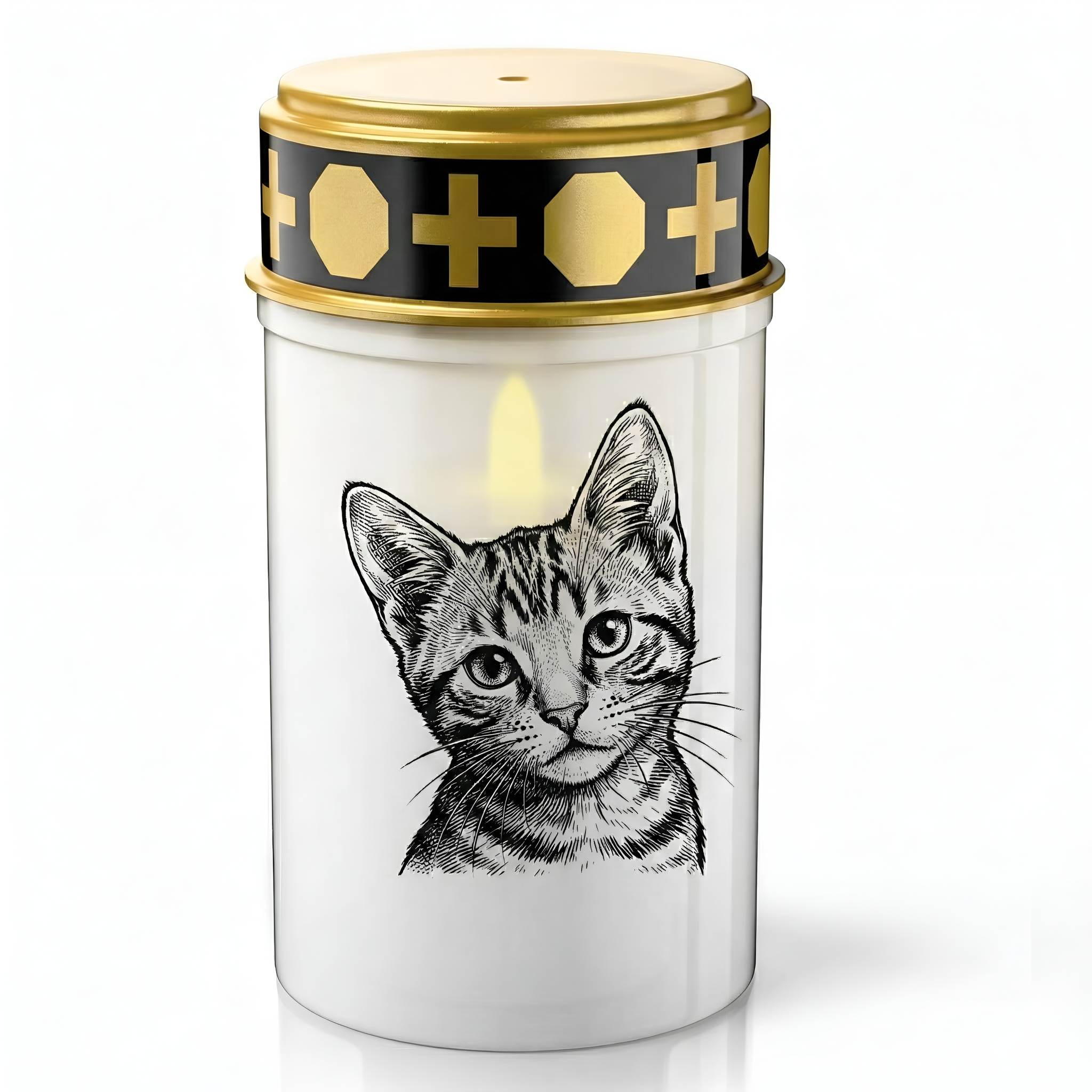 LED Grablicht Katze Grablicht LED Grabschmuck Katze in Rot oder Weiß mit verschiedenen Katzenmotiven und 2 Batterien für Tiergrab und Gedenkplatz