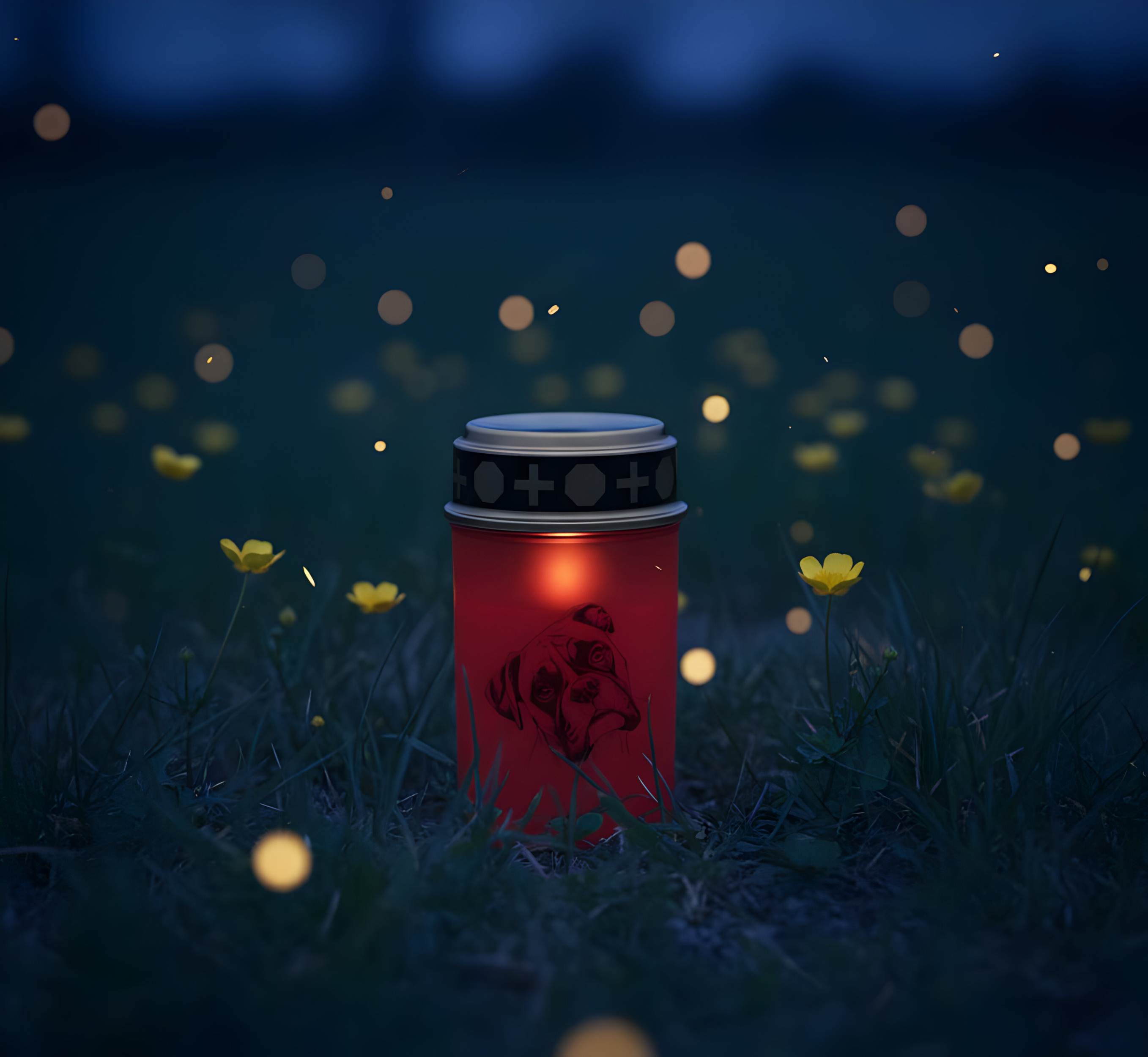 LED Grablicht Hund Grablicht LED mit 2 LR14 Batterien Grabschmuck Hund in Rot oder Weiß, verschiedene Motive zur Auswahl