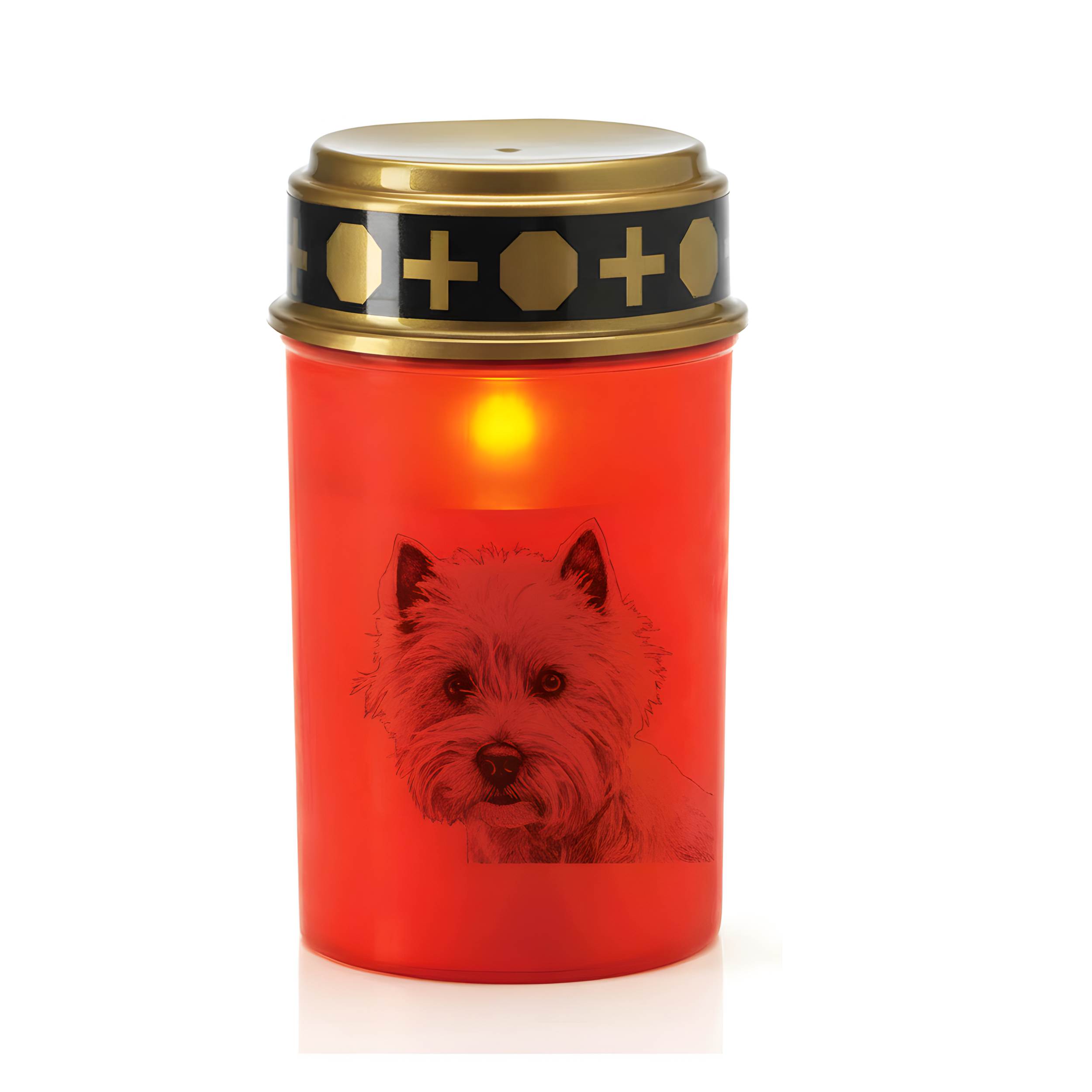 LED Grablicht Hund Grablicht LED mit 2 LR14 Batterien Grabschmuck Hund in Rot oder Weiß, verschiedene Motive zur Auswahl