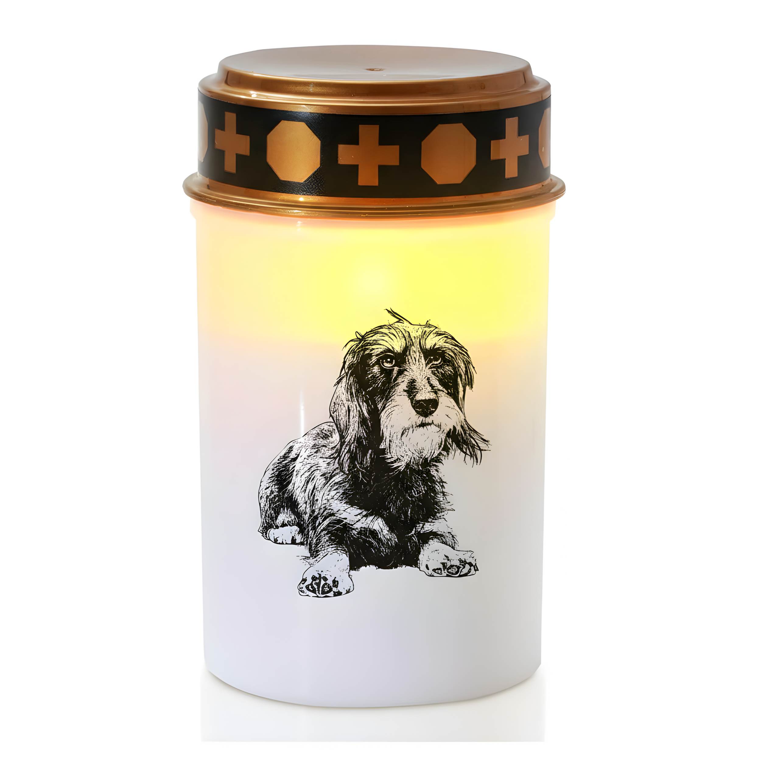 LED Grablicht Hund Grablicht LED mit 2 LR14 Batterien Grabschmuck Hund in Rot oder Weiß, verschiedene Motive zur Auswahl