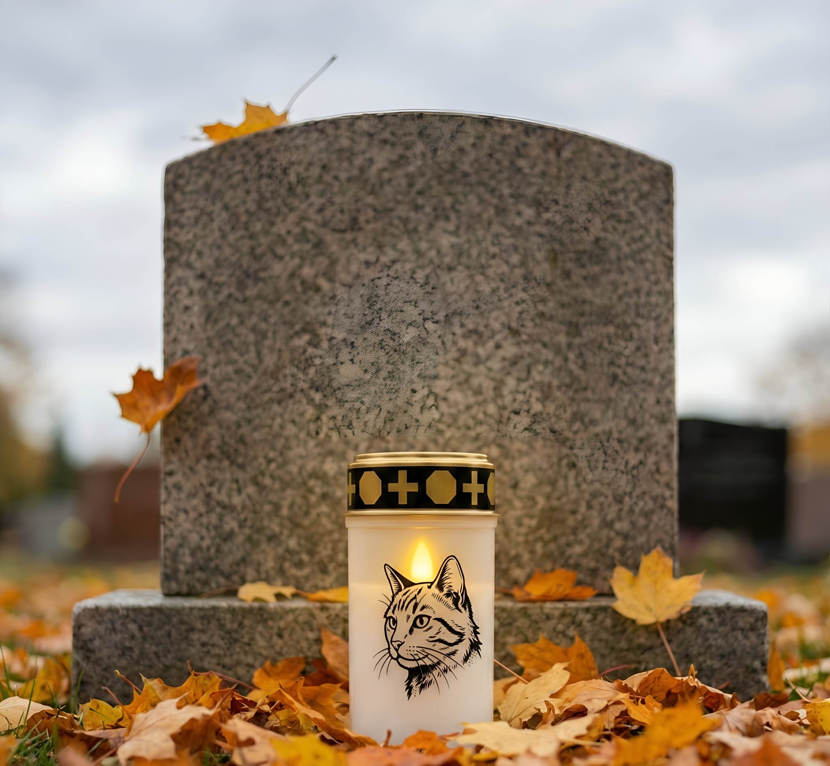 LED Grablicht Katze Grablicht LED Grabschmuck Katze in Rot oder Weiß mit verschiedenen Katzenmotiven und 2 Batterien für Tiergrab und Gedenkplatz