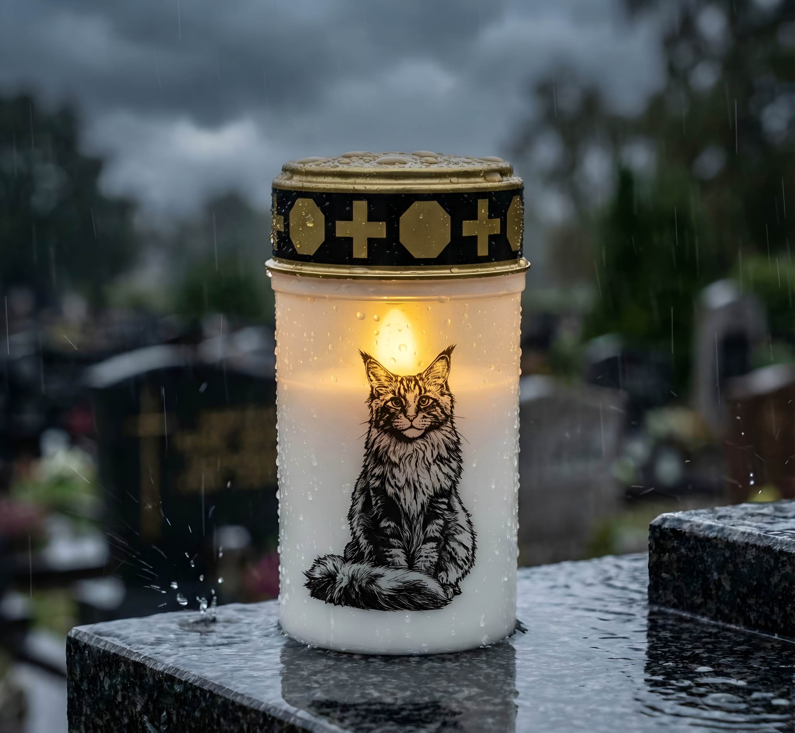 LED Grablicht Katze Grablicht LED Grabschmuck Katze in Rot oder Weiß mit verschiedenen Katzenmotiven und 2 Batterien für Tiergrab und Gedenkplatz