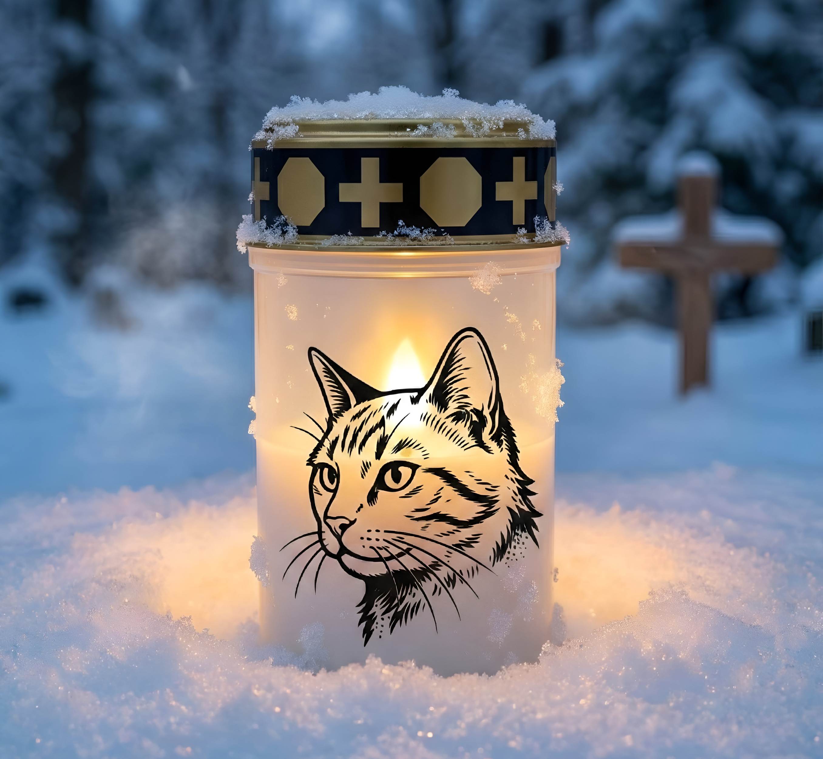 LED Grablicht Katze Grablicht LED Grabschmuck Katze in Rot oder Weiß mit verschiedenen Katzenmotiven und 2 Batterien für Tiergrab und Gedenkplatz