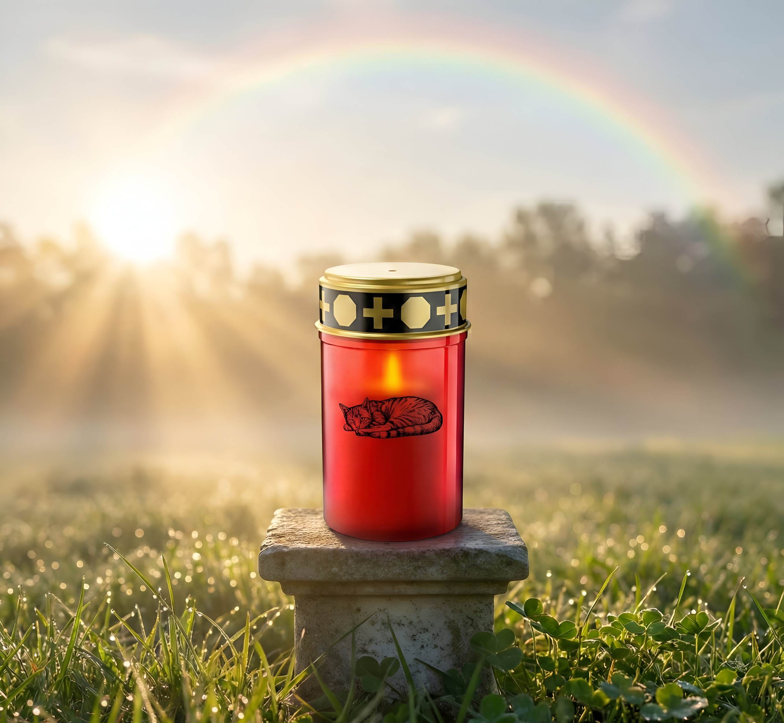 LED Grablicht Katze Grablicht LED Grabschmuck Katze in Rot oder Weiß mit verschiedenen Katzenmotiven und 2 Batterien für Tiergrab und Gedenkplatz