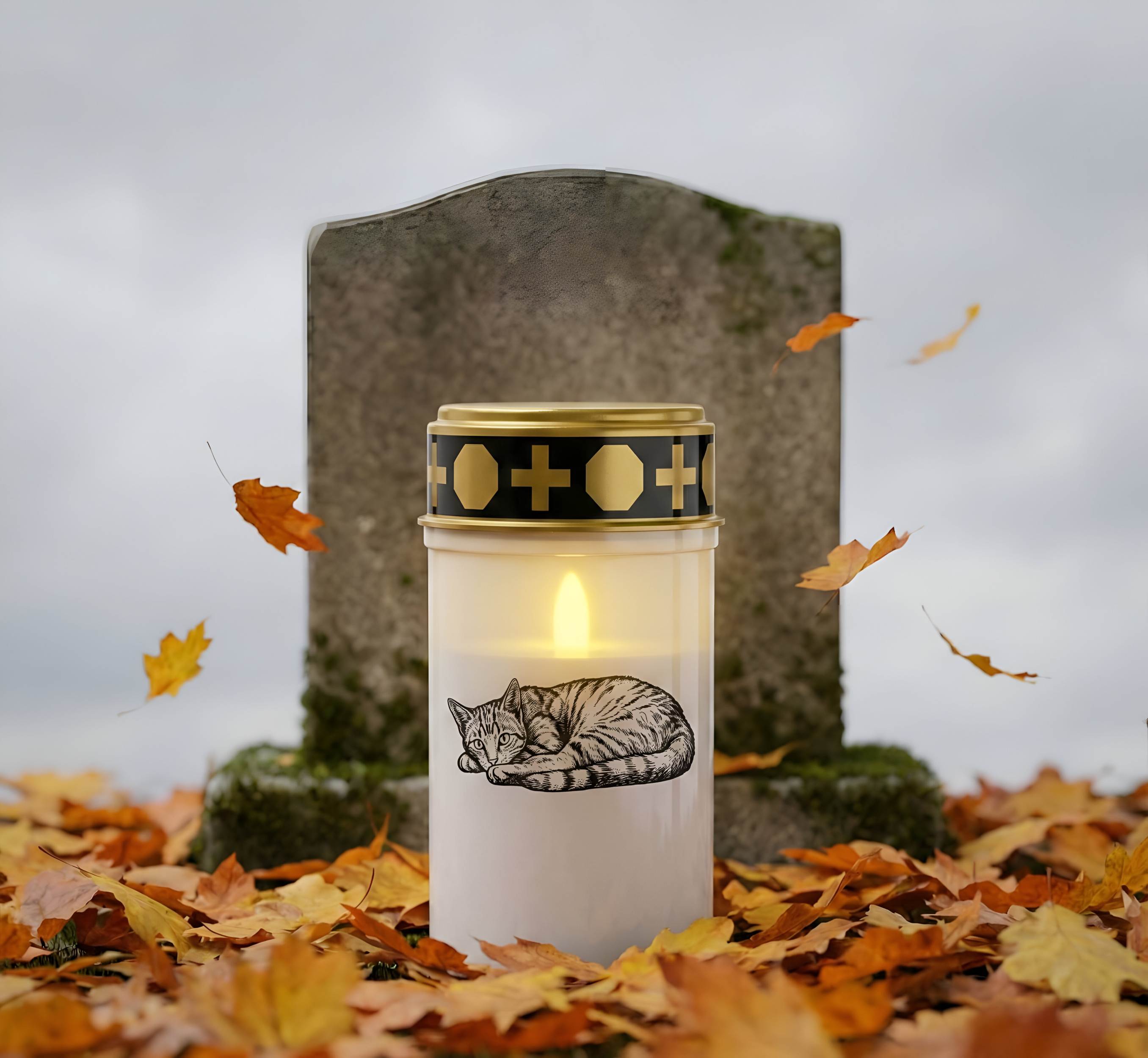 LED Grablicht Katze Grablicht LED Grabschmuck Katze in Rot oder Weiß mit verschiedenen Katzenmotiven und 2 Batterien für Tiergrab und Gedenkplatz