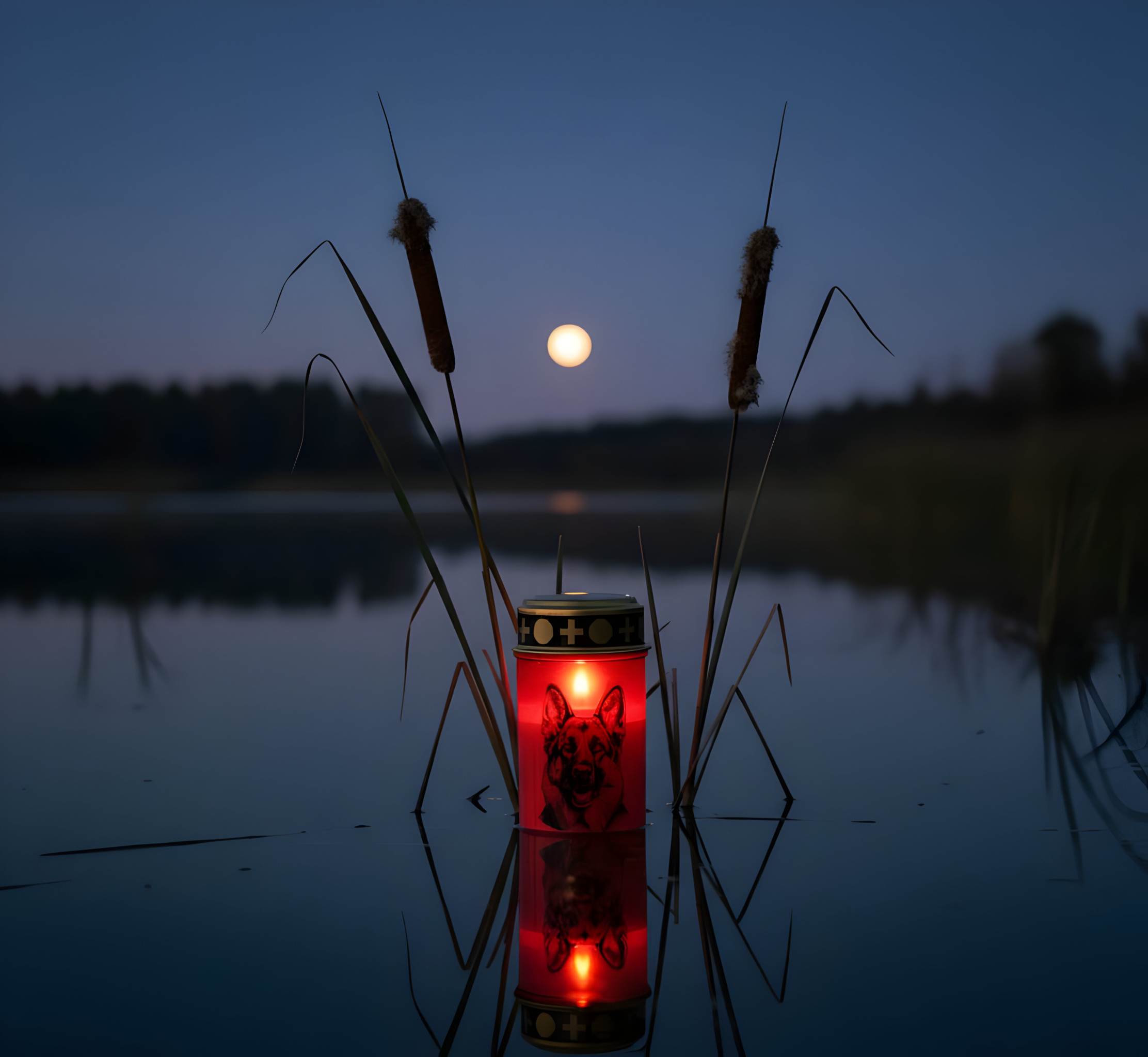 LED Grablicht Hund Grablicht LED mit 2 LR14 Batterien Grabschmuck Hund in Rot oder Weiß, verschiedene Motive zur Auswahl