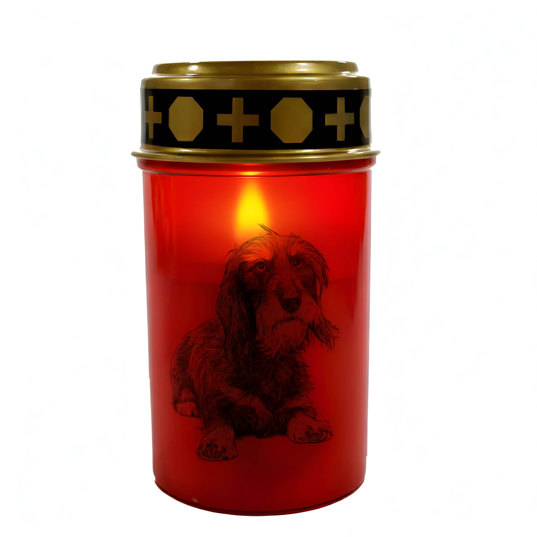 LED Grablicht Hund Grablicht LED mit 2 LR14 Batterien Grabschmuck Hund in Rot oder Weiß, verschiedene Motive zur Auswahl