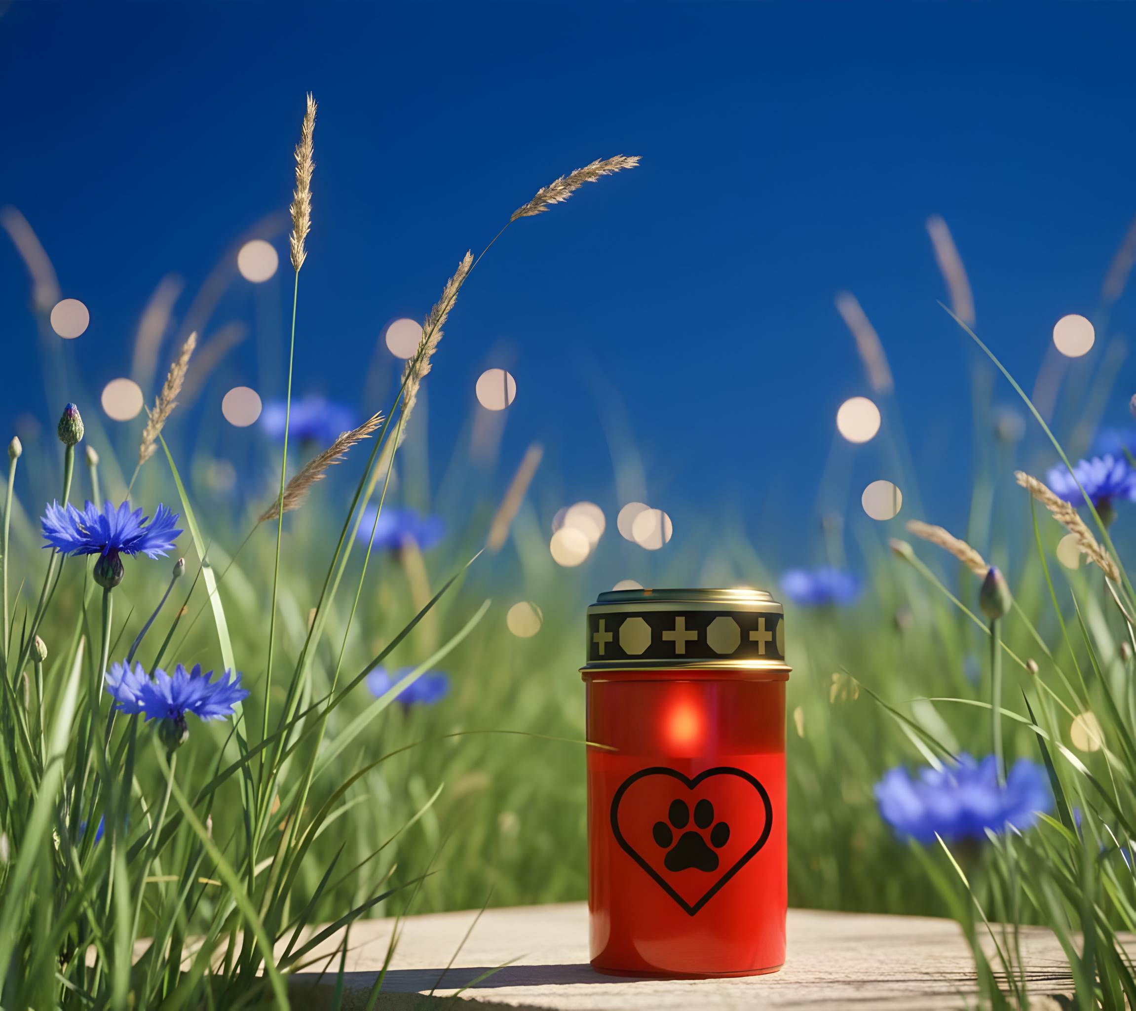 LED Grablicht Hund Grablicht LED mit 2 LR14 Batterien Grabschmuck Hund in Rot oder Weiß, verschiedene Motive zur Auswahl