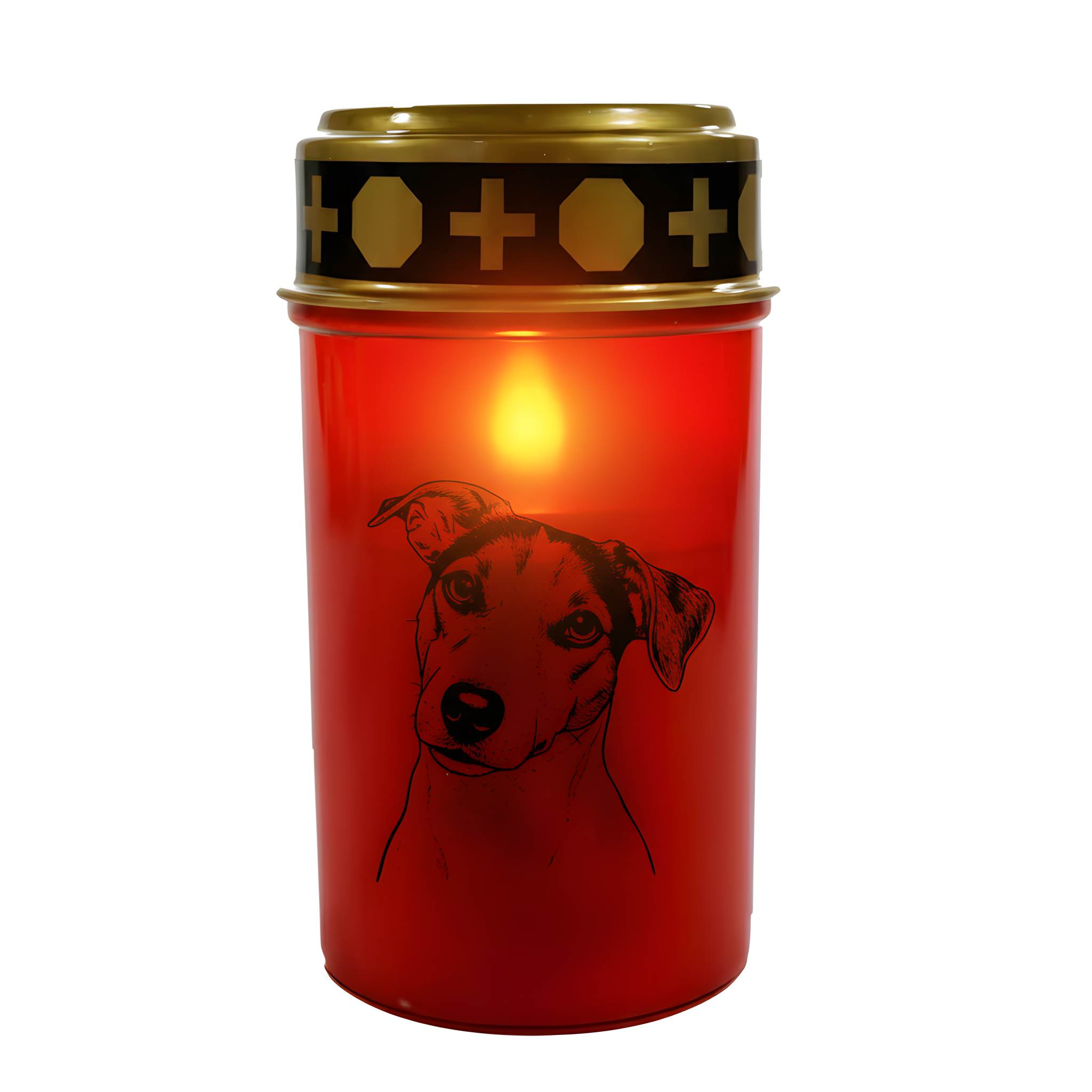 LED Grablicht Hund Grablicht LED mit 2 LR14 Batterien Grabschmuck Hund in Rot oder Weiß, verschiedene Motive zur Auswahl