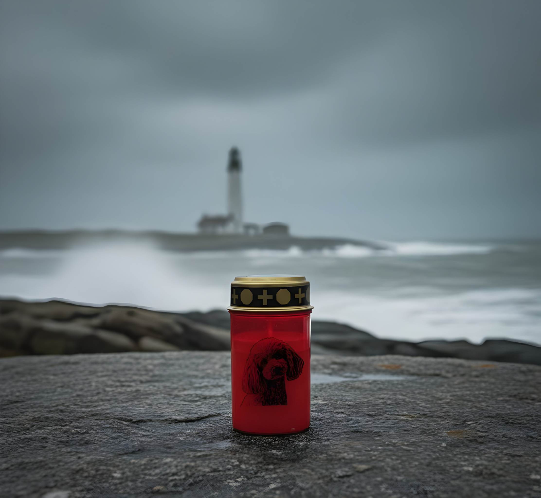 LED Grablicht Hund Grablicht LED mit 2 LR14 Batterien Grabschmuck Hund in Rot oder Weiß, verschiedene Motive zur Auswahl