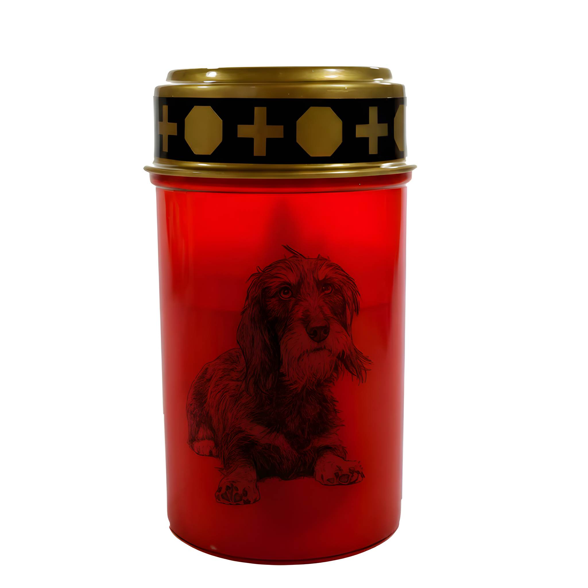 LED Grablicht Hund Grablicht LED mit 2 LR14 Batterien Grabschmuck Hund in Rot oder Weiß, verschiedene Motive zur Auswahl