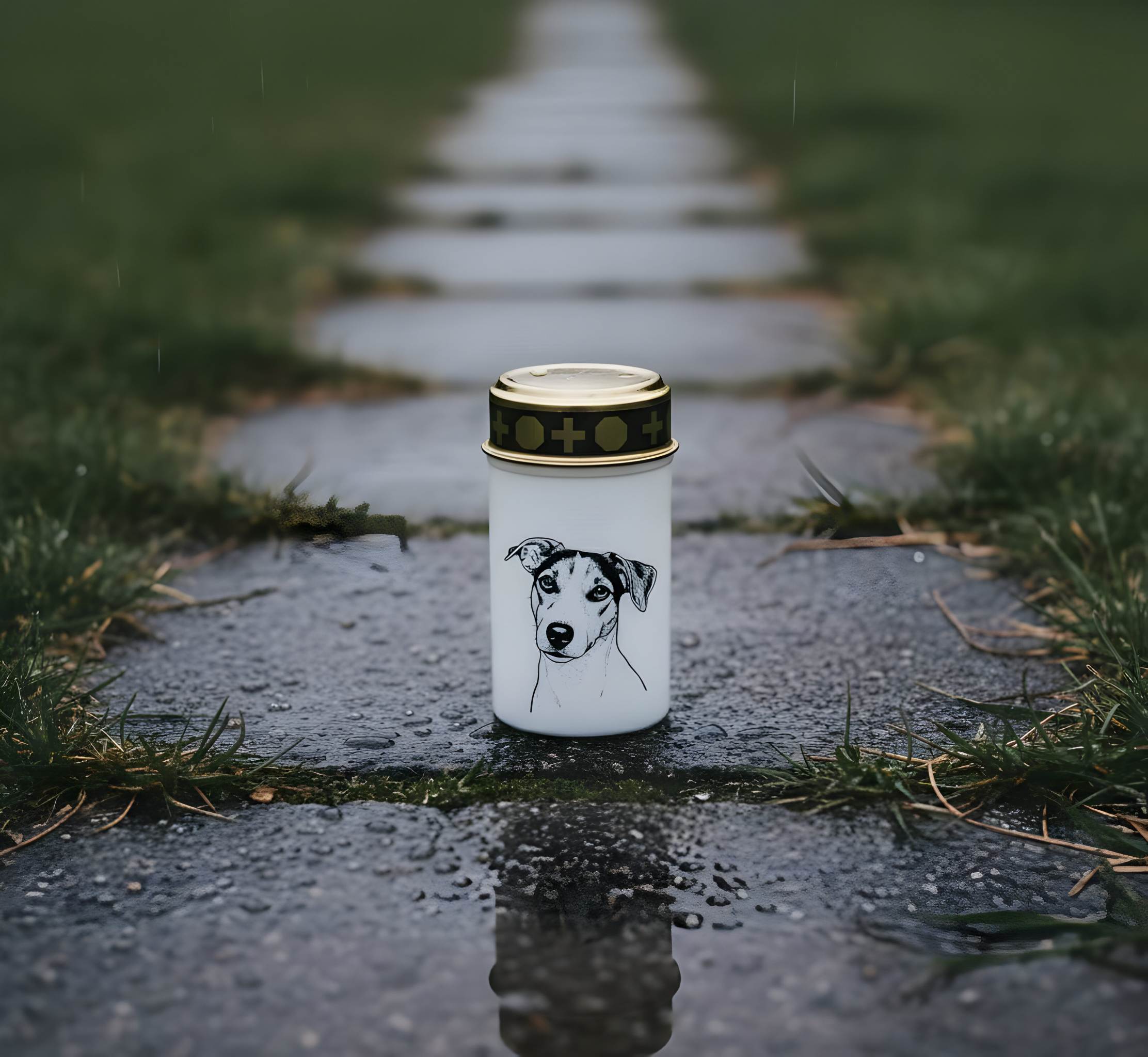 LED Grablicht Hund Grablicht LED mit 2 LR14 Batterien Grabschmuck Hund in Rot oder Weiß, verschiedene Motive zur Auswahl