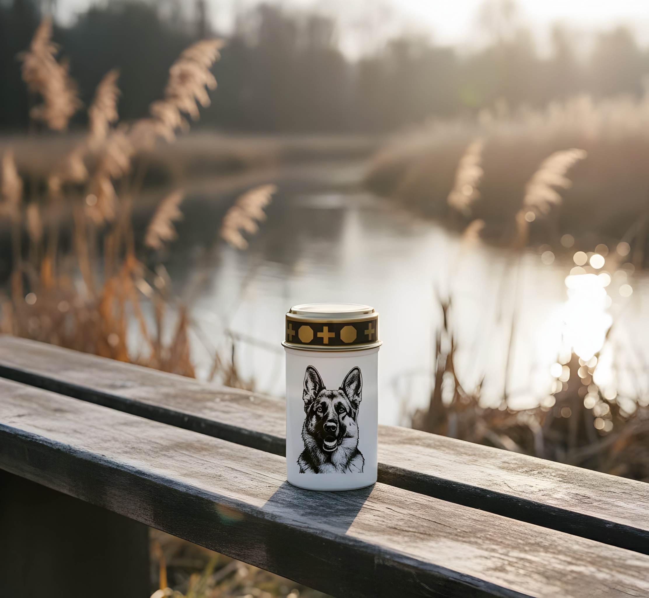 LED Grablicht Hund Grablicht LED mit 2 LR14 Batterien Grabschmuck Hund in Rot oder Weiß, verschiedene Motive zur Auswahl