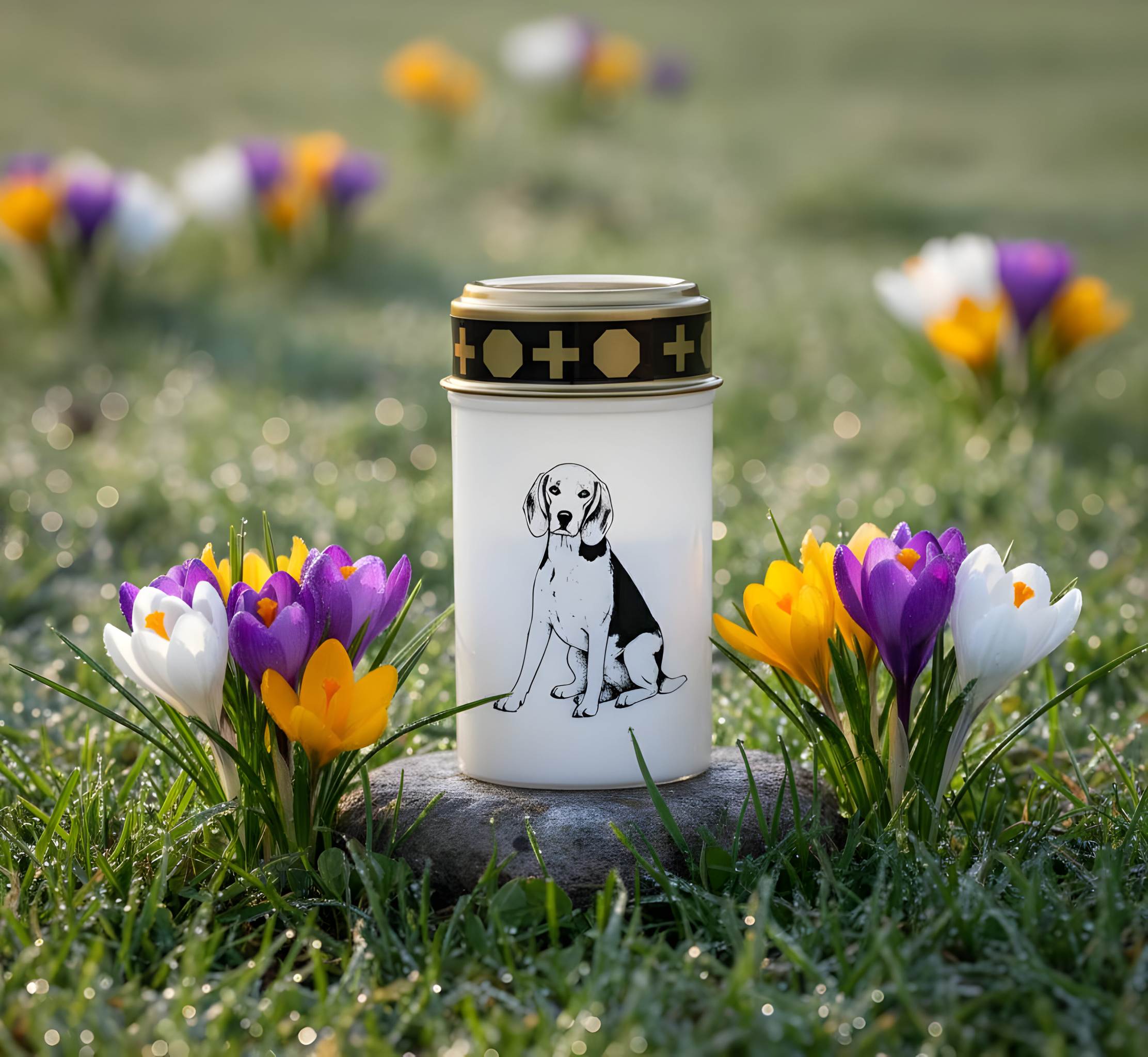 LED Grablicht Hund Grablicht LED mit 2 LR14 Batterien Grabschmuck Hund in Rot oder Weiß, verschiedene Motive zur Auswahl