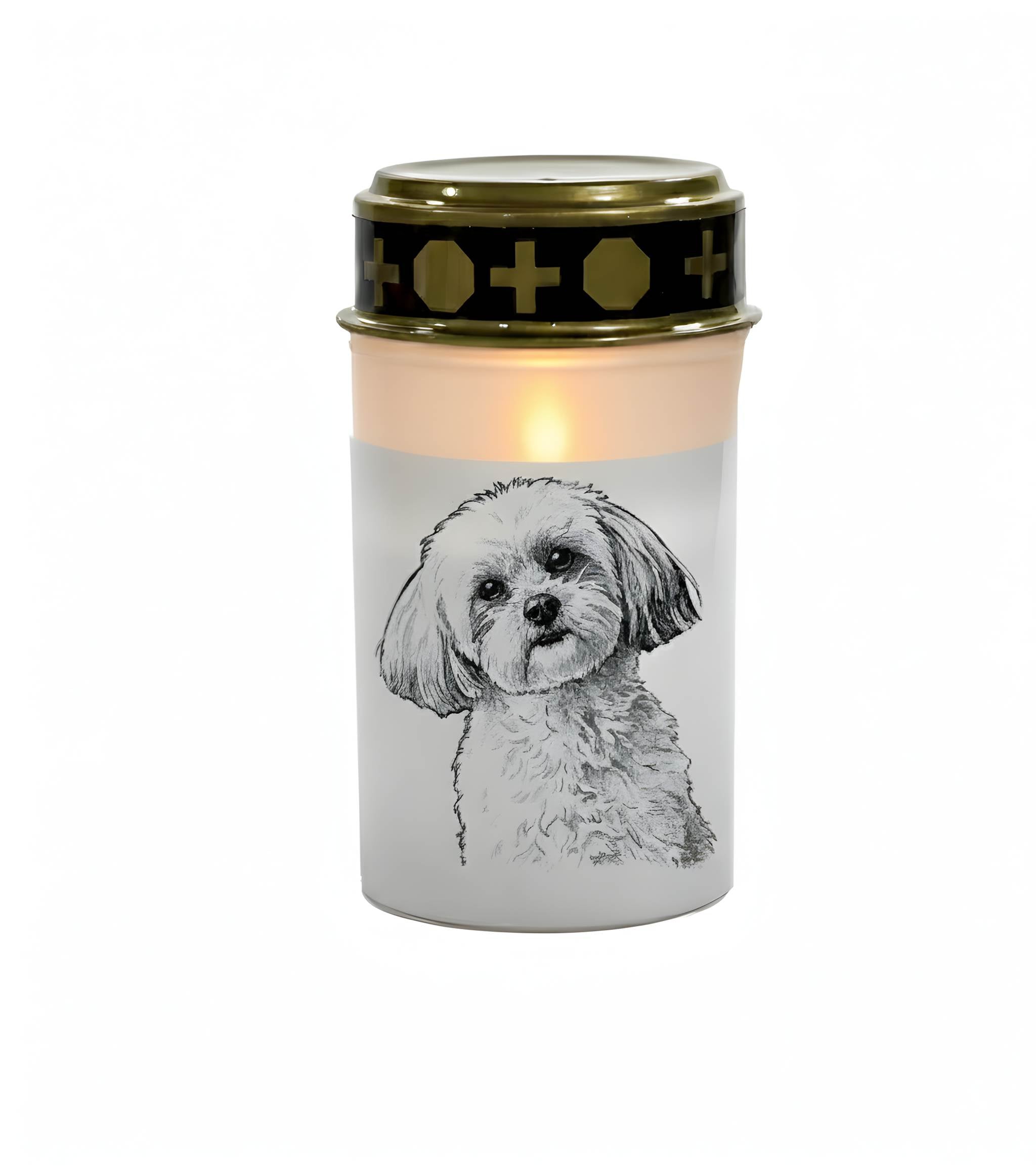 LED Grablicht Hund Grablicht LED mit 2 LR14 Batterien Grabschmuck Hund in Rot oder Weiß, verschiedene Motive zur Auswahl