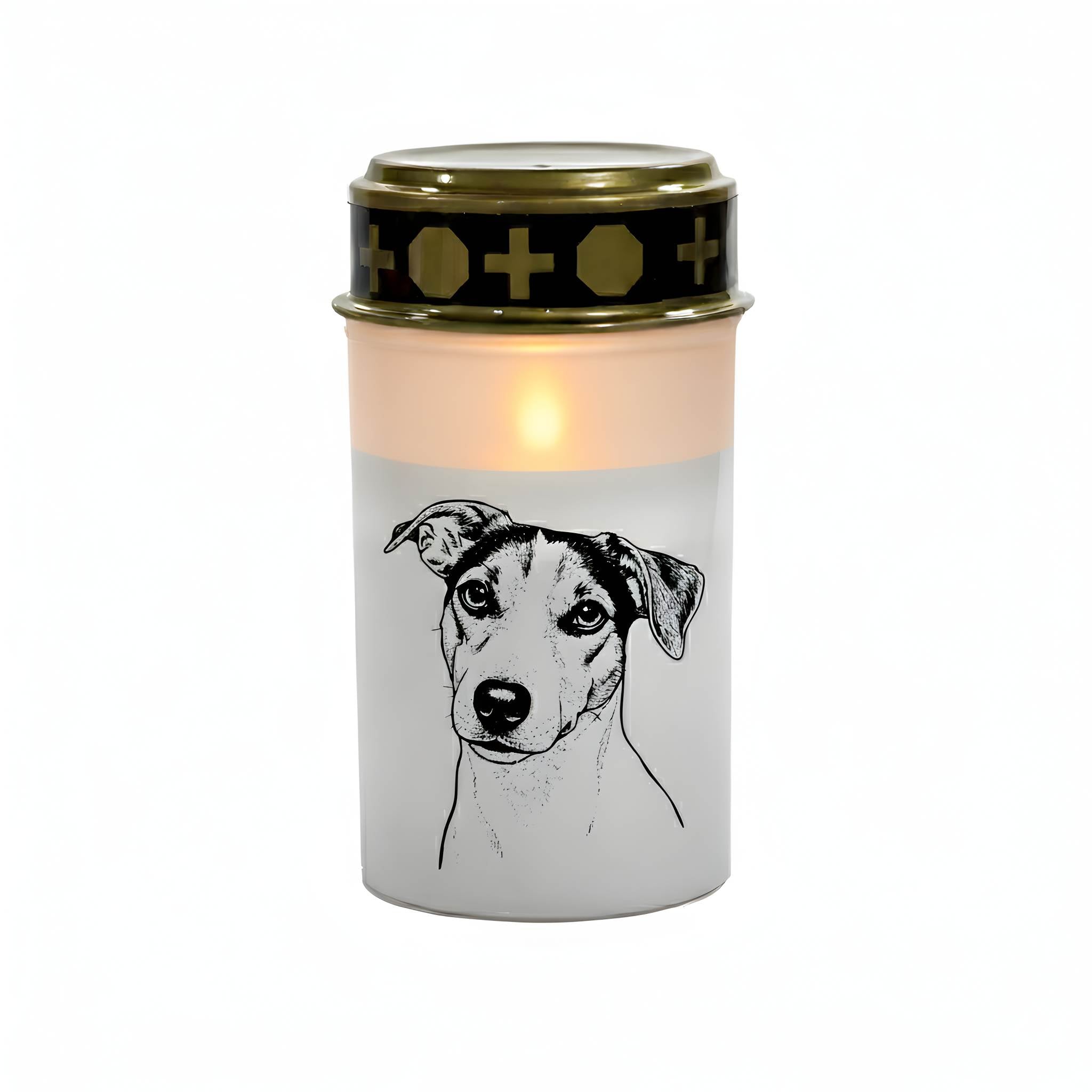 LED Grablicht Hund Grablicht LED mit 2 LR14 Batterien Grabschmuck Hund in Rot oder Weiß, verschiedene Motive zur Auswahl