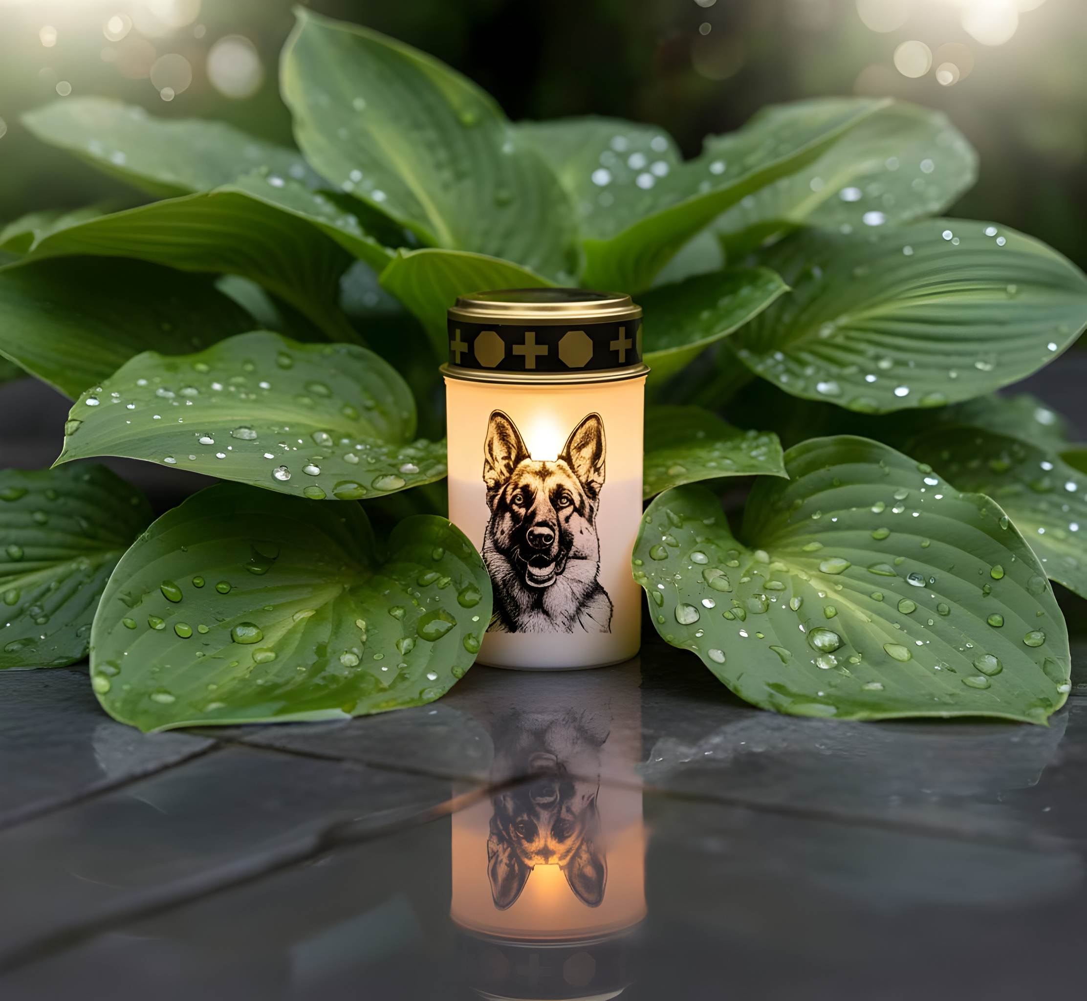 LED Grablicht Hund Grablicht LED mit 2 LR14 Batterien Grabschmuck Hund in Rot oder Weiß, verschiedene Motive zur Auswahl