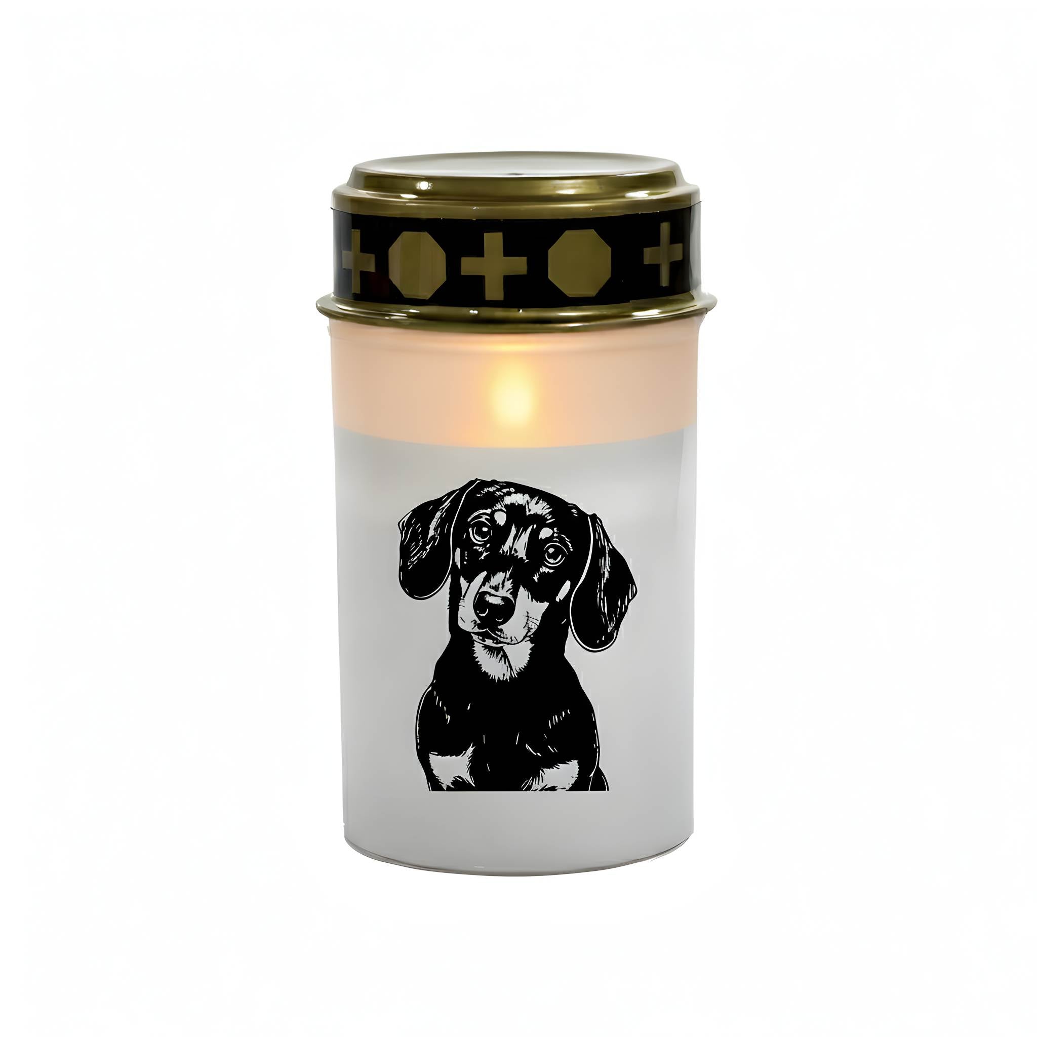 LED Grablicht Hund Grablicht LED mit 2 LR14 Batterien Grabschmuck Hund in Rot oder Weiß, verschiedene Motive zur Auswahl