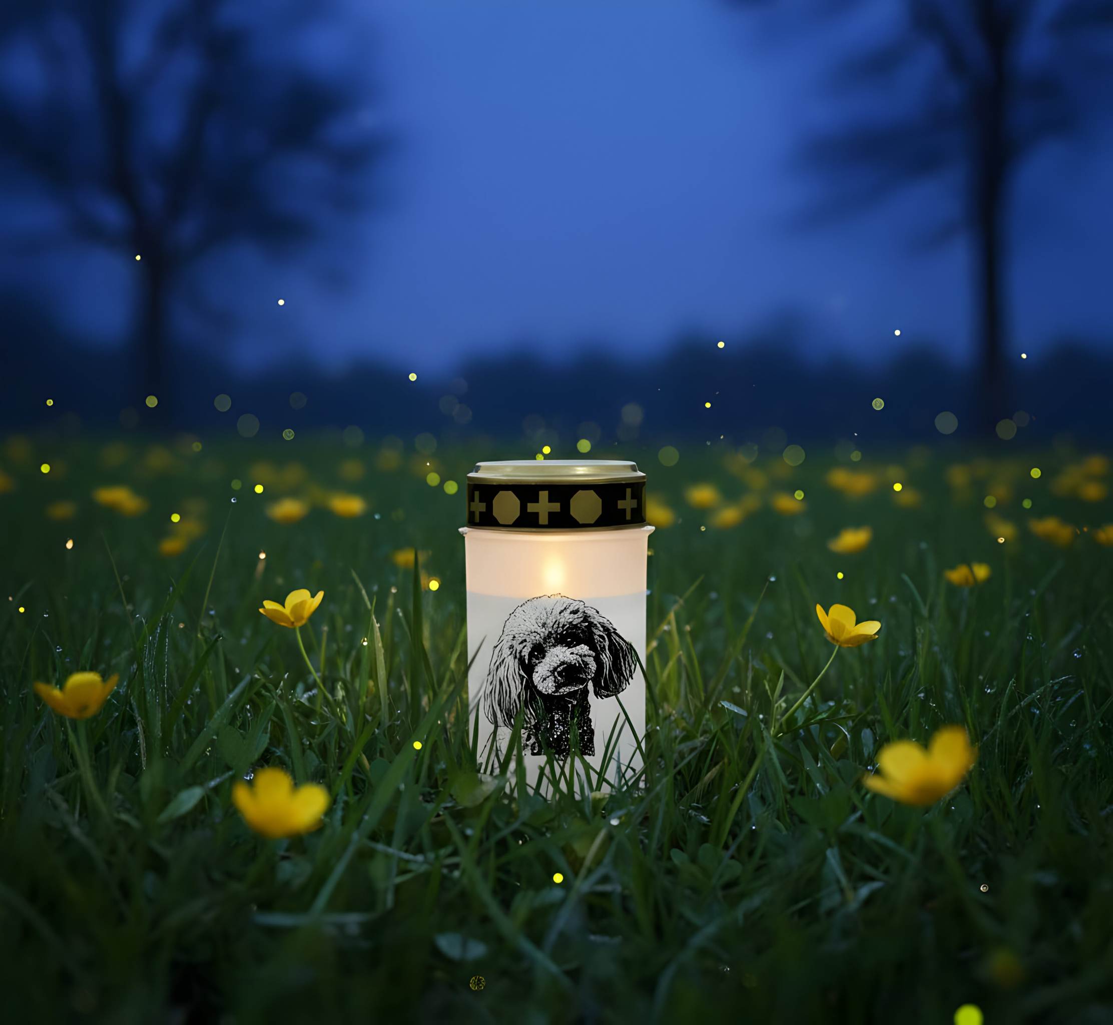 LED Grablicht Hund Grablicht LED mit 2 LR14 Batterien Grabschmuck Hund in Rot oder Weiß, verschiedene Motive zur Auswahl