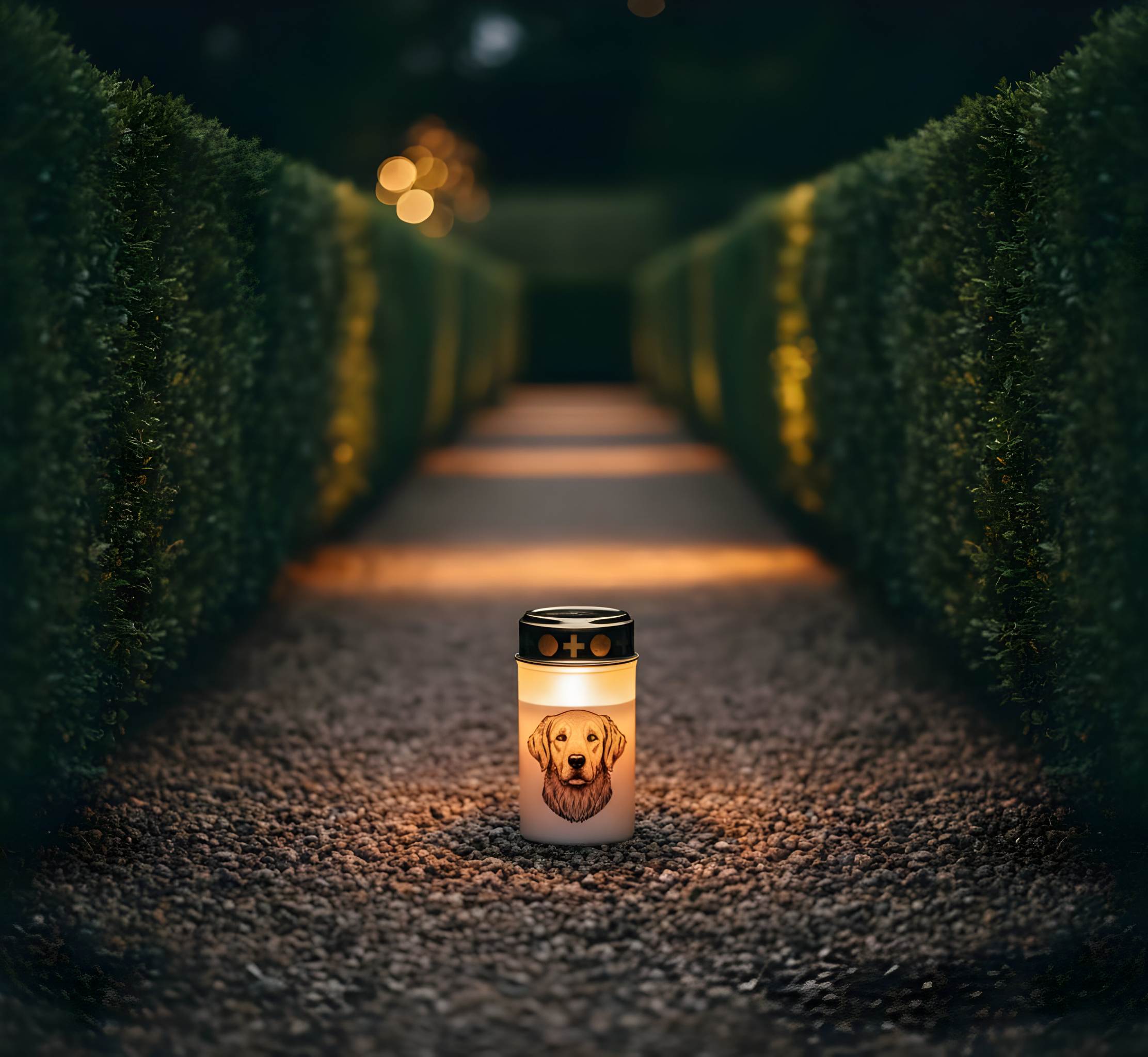 LED Grablicht Hund Grablicht LED mit 2 LR14 Batterien Grabschmuck Hund in Rot oder Weiß, verschiedene Motive zur Auswahl