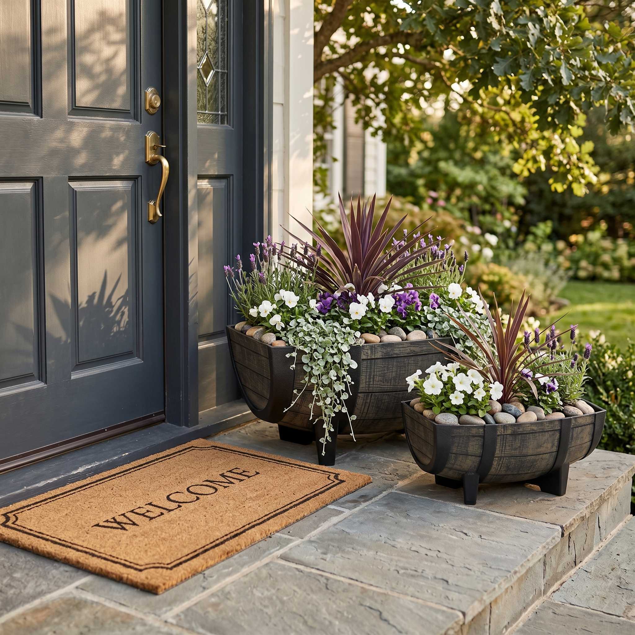 Pflanzkübel Weinfass Optik aus Kunststoff wetterfest für Garten Balkon Terrasse und Hauseingang Pflanztopf Blumenkübel mit Ablaufloch und Sieb Größe wählbar