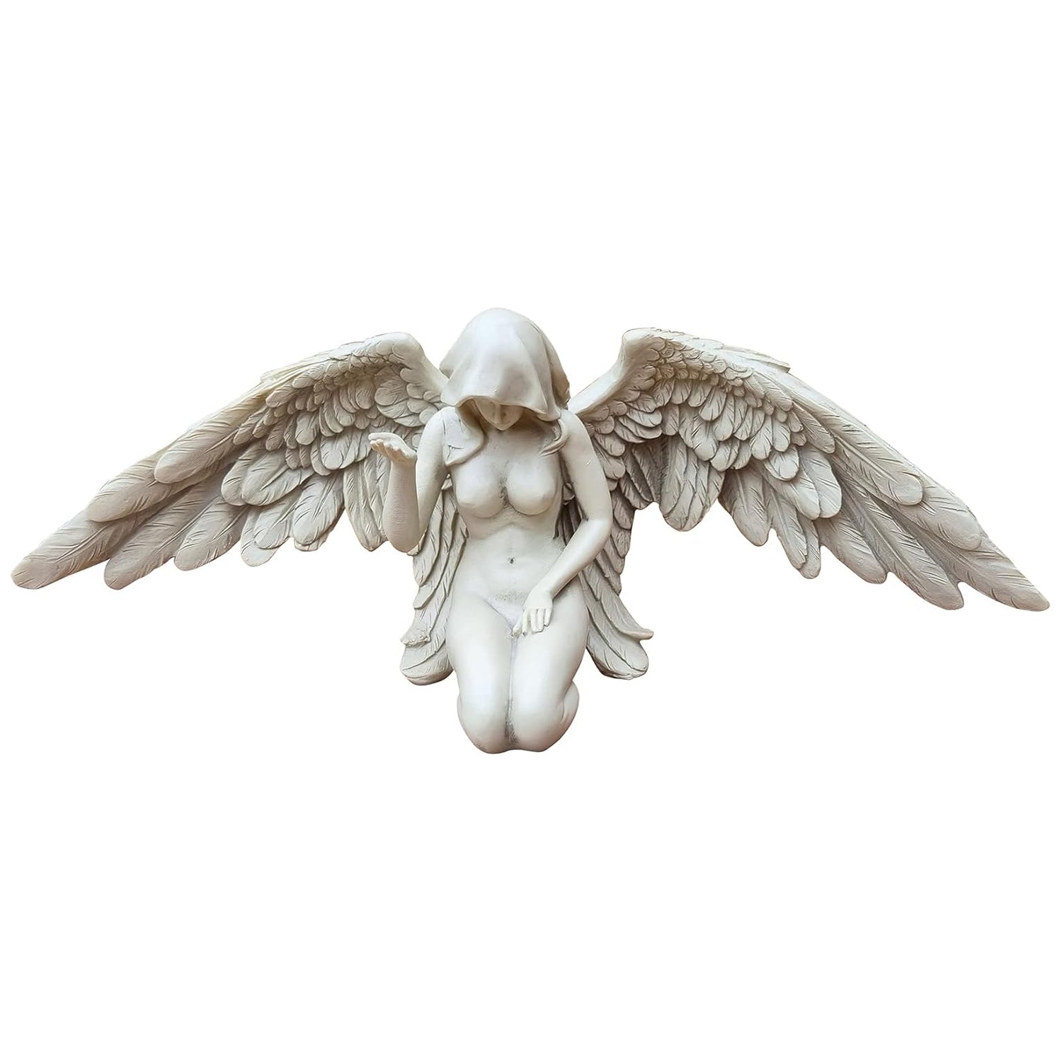 Engelfigur wetterfest kniend Creme ca. 36 cm Flügel Dekofigur