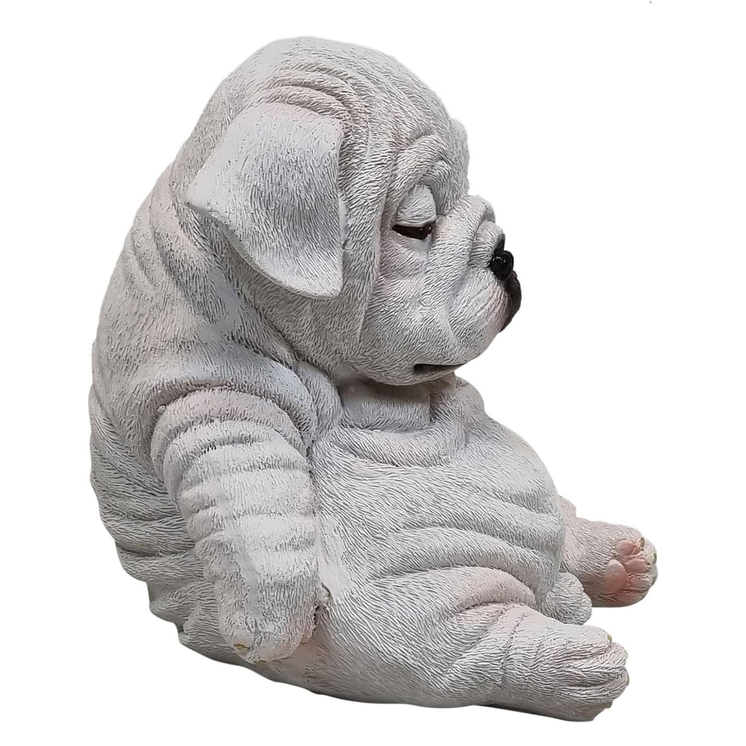 Hundefigur Englische Bulldogge Tierfigur Dekofigur Welpe sitzend weiß