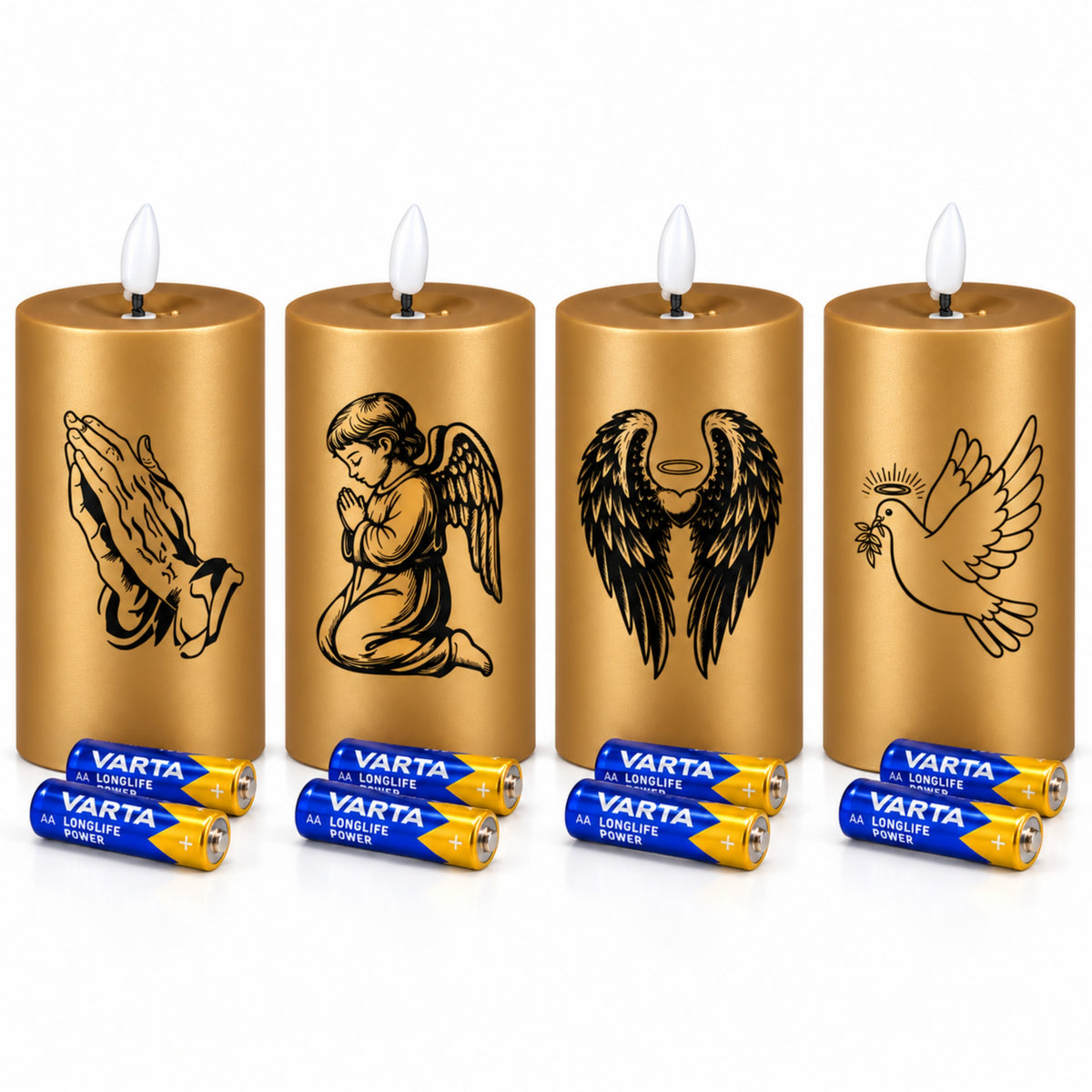 LED Grabkerzen Gold & Silber mit Timer & Varta Batterien – Grabkerze LED / LED Grablicht mit Motiv