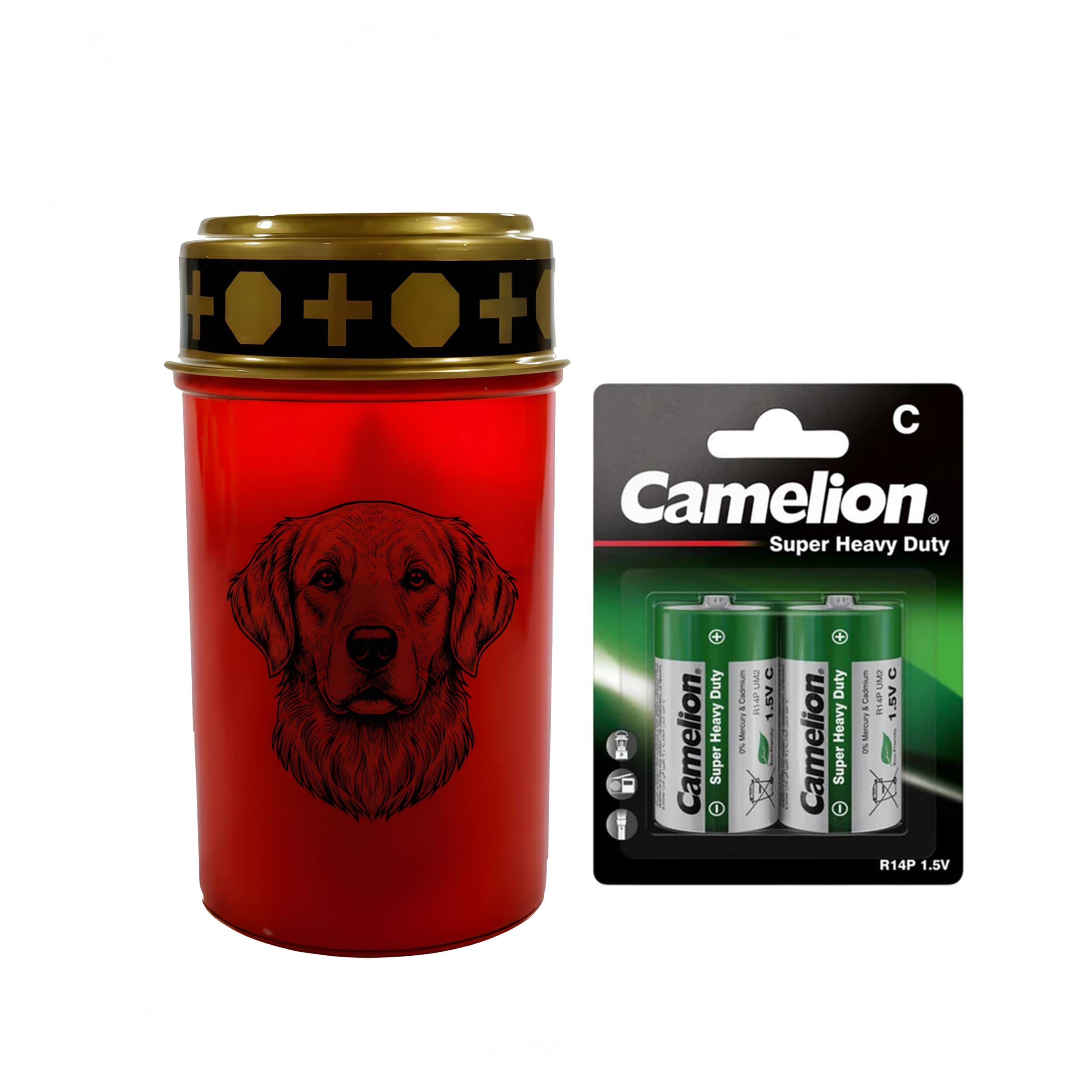 LED Grablicht Hund Grablicht LED mit 2 LR14 Batterien Grabschmuck Hund in Rot oder Weiß, verschiedene Motive zur Auswahl