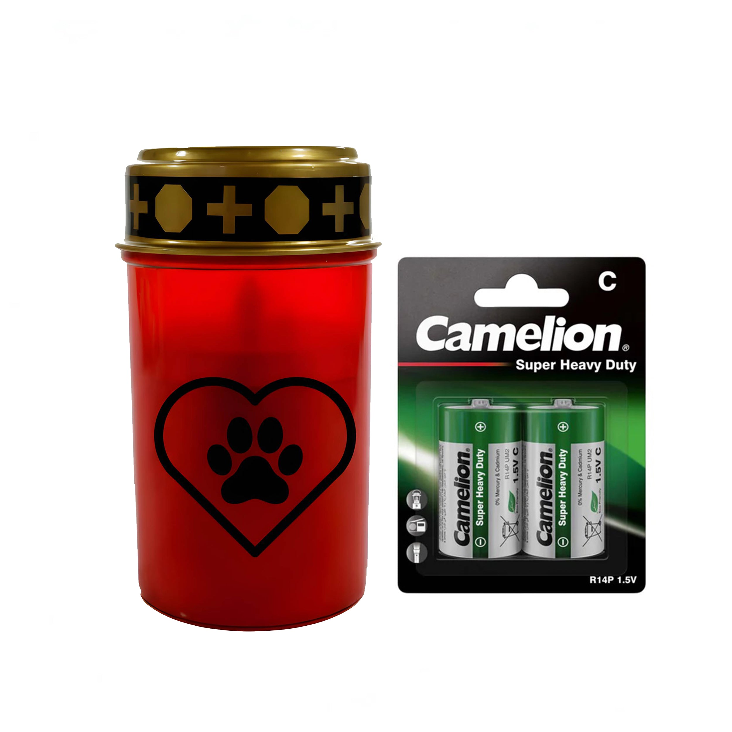 LED Grablicht Hund Grablicht LED mit 2 LR14 Batterien Grabschmuck Hund in Rot oder Weiß, verschiedene Motive zur Auswahl