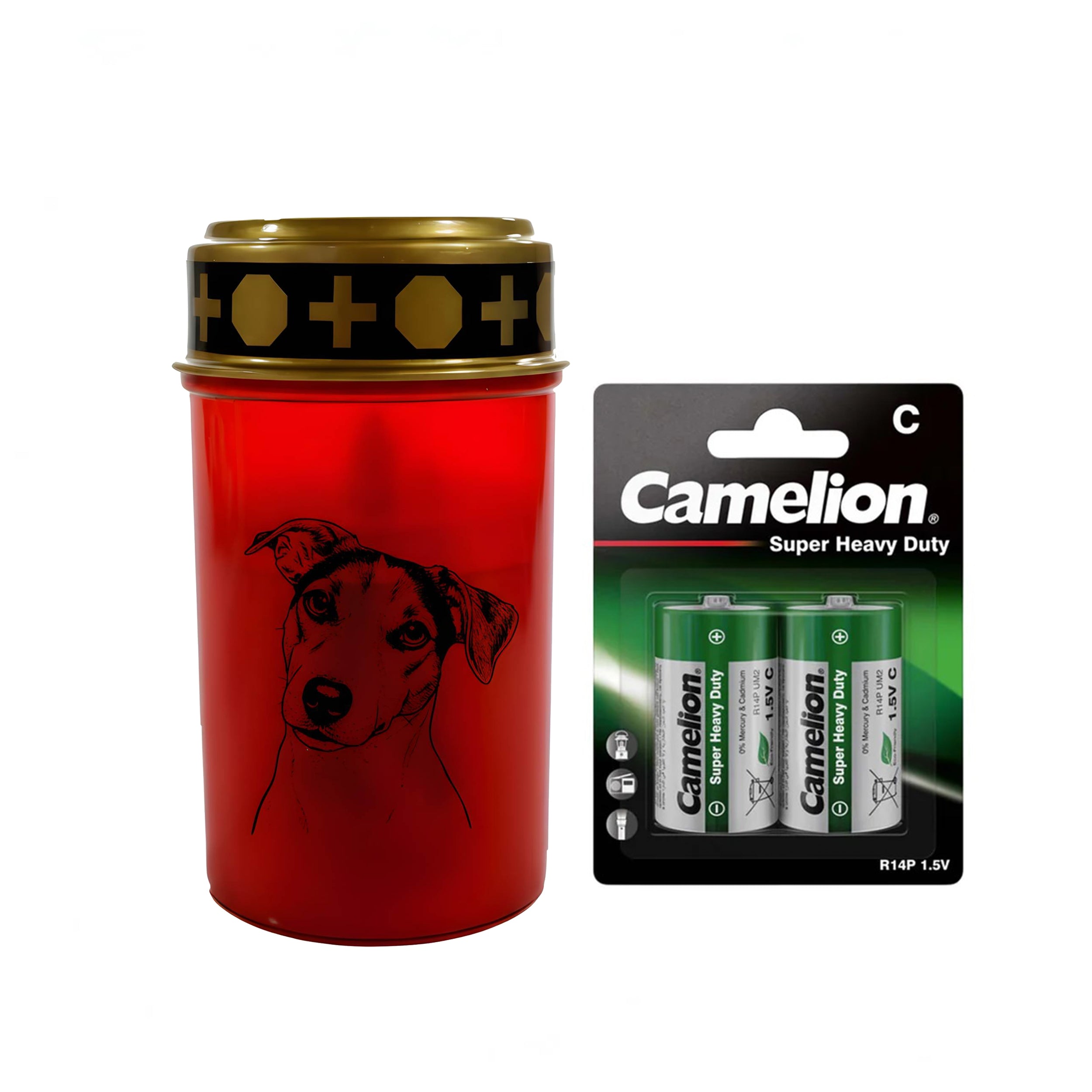 LED Grablicht Hund Grablicht LED mit 2 LR14 Batterien Grabschmuck Hund in Rot oder Weiß, verschiedene Motive zur Auswahl