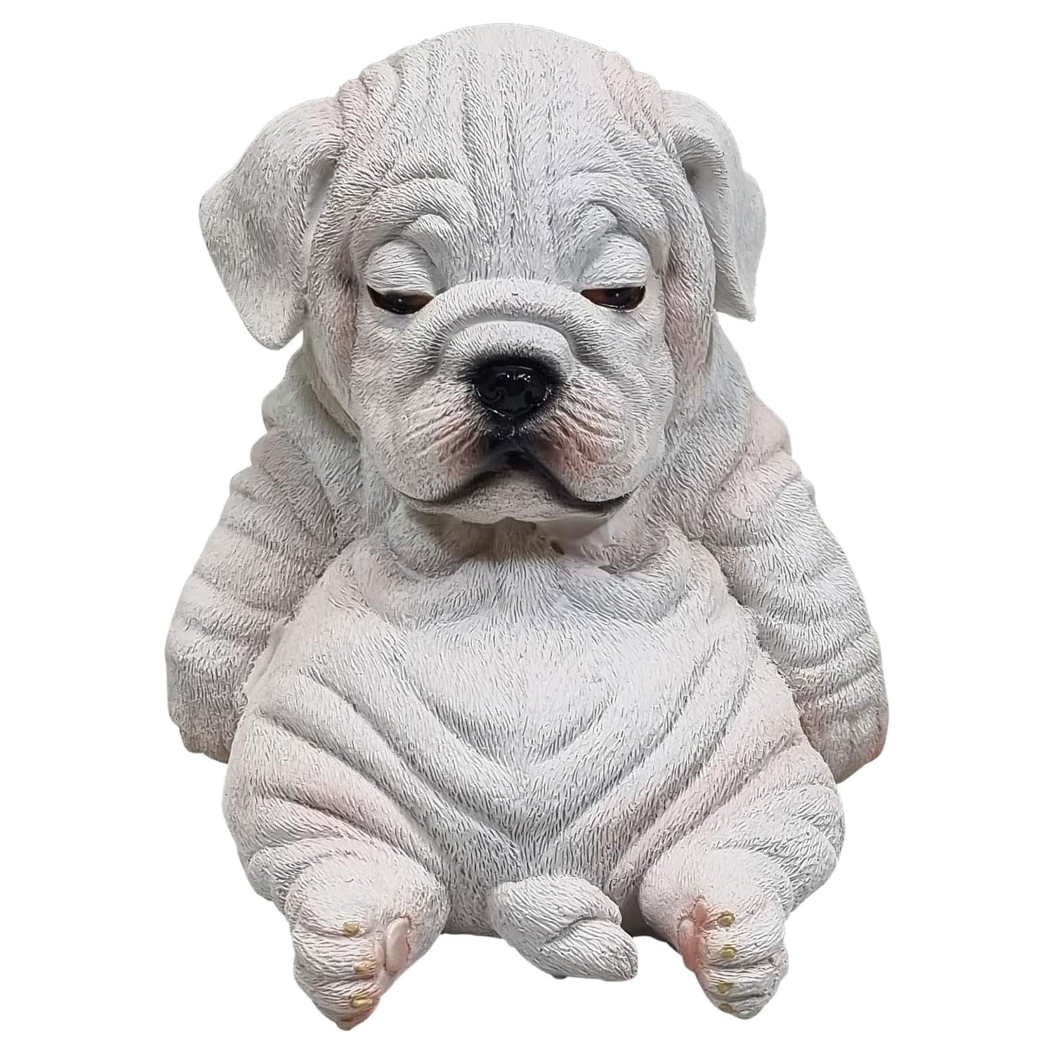 Hundefigur Englische Bulldogge Tierfigur Dekofigur Welpe sitzend weiß